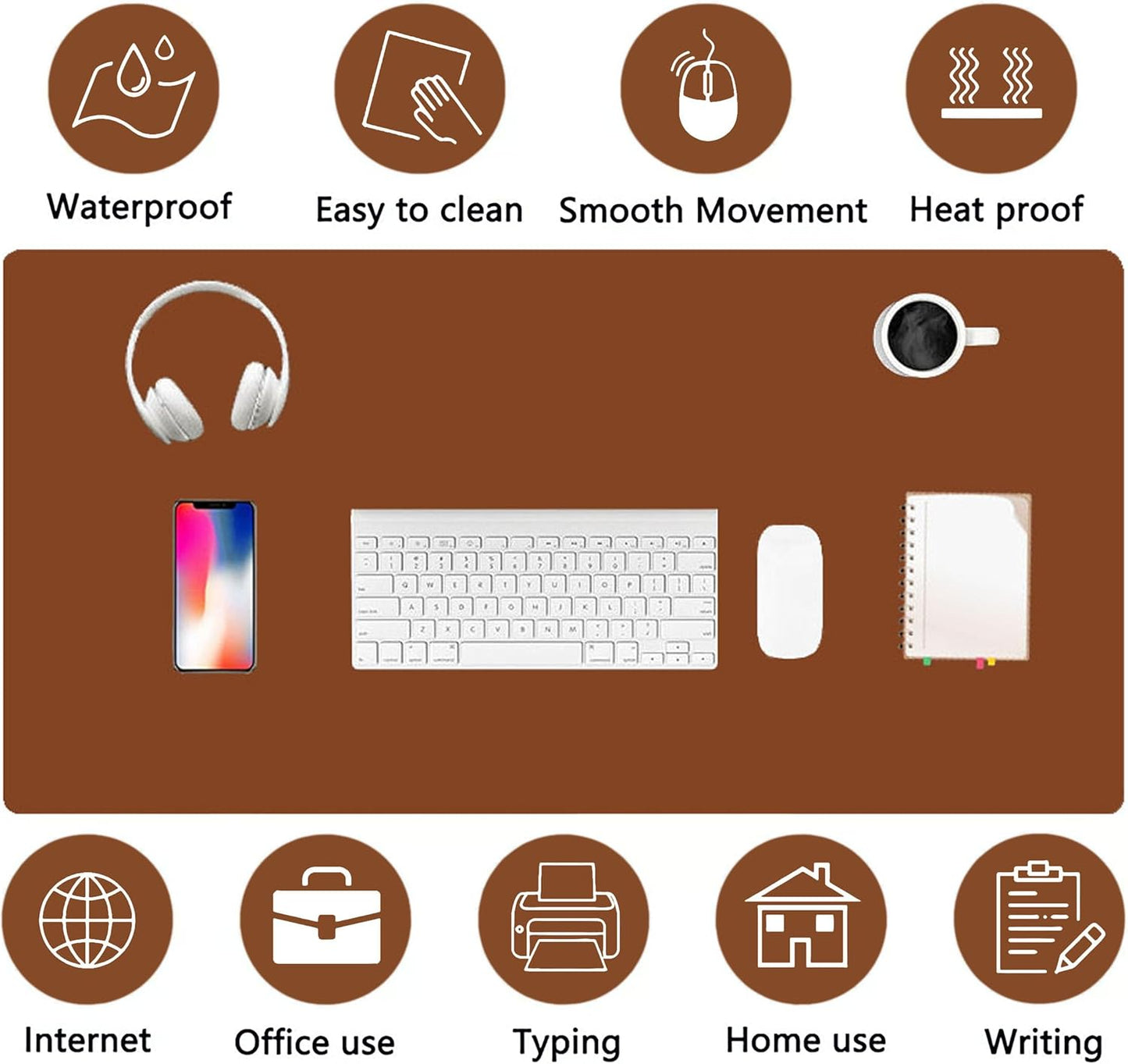 PU Leather Desk Pad Protector Gaming Mouse Pad Non Slip Desk Mat for Keyboard and Mouse Waterproof Desk Writing Pad for Office and Home Desk Accessories(Brown, 23.6 * 11.8)