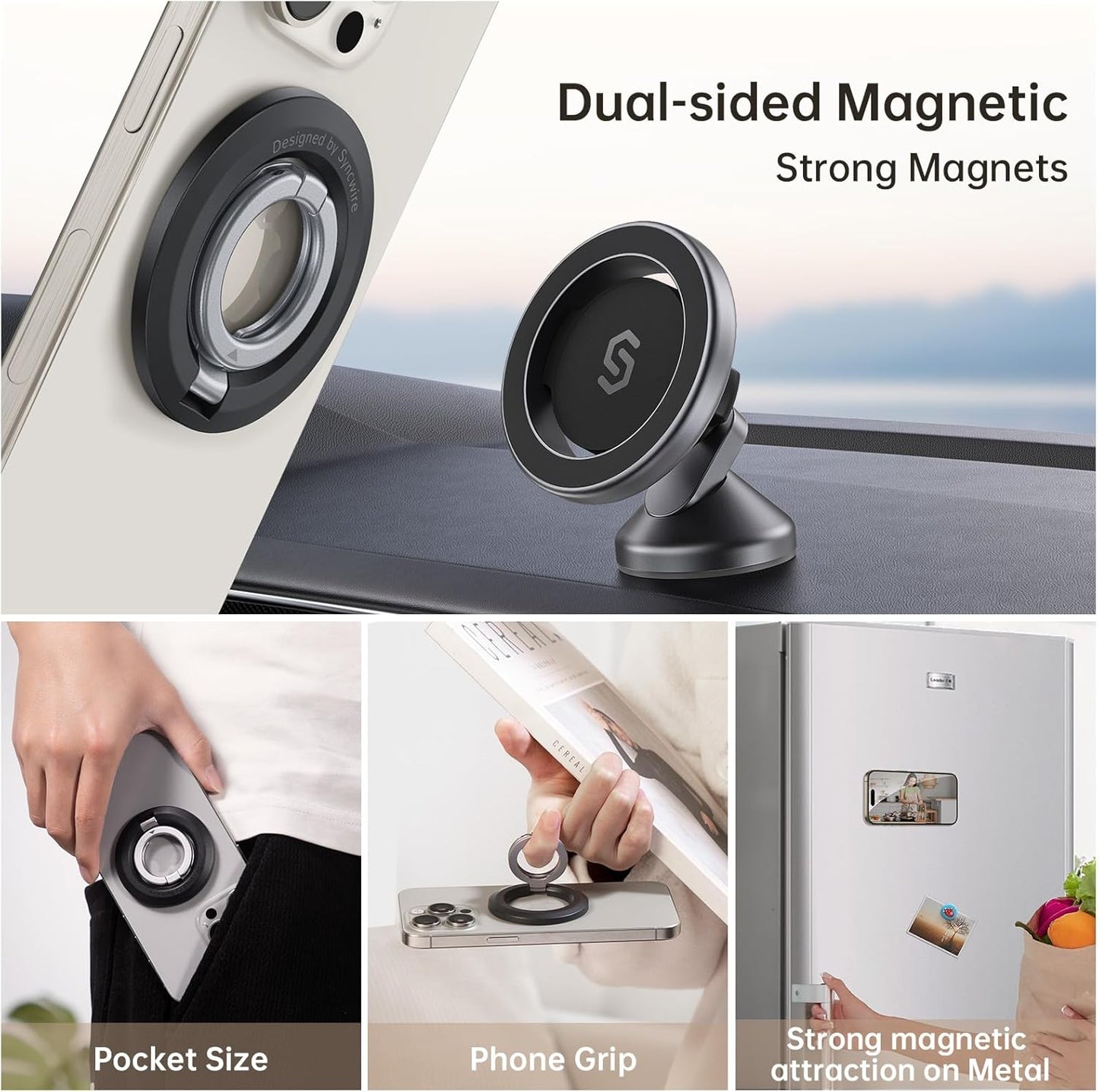 SYNCWIRE for MagSafe Ring Holder, Magnetic Phone Ring Holder Magnet Cell Phone Grip Finger Ring Kickstand Compatible with iPhone 16 15 14 13 12 Pro Max fits MagSafe Accessories
