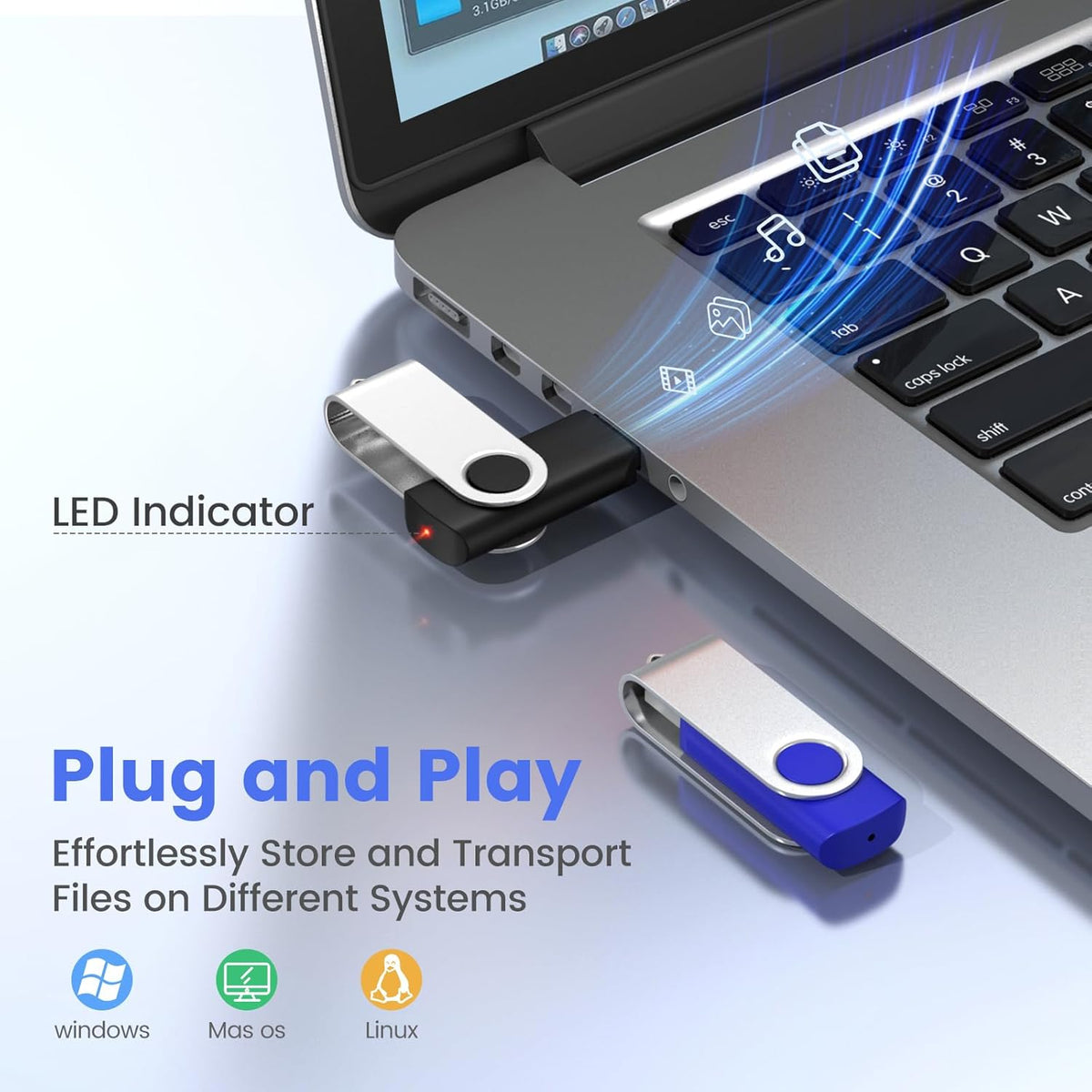 (Not 128GB) ABLAZE 128MB Flash Drive 10 Pack, USB 2.0 Memory Stick with Lanyards Swivel Thumb Drives Bulk 128MB Pendrive U Disk for Data Storage (Mixcolors)