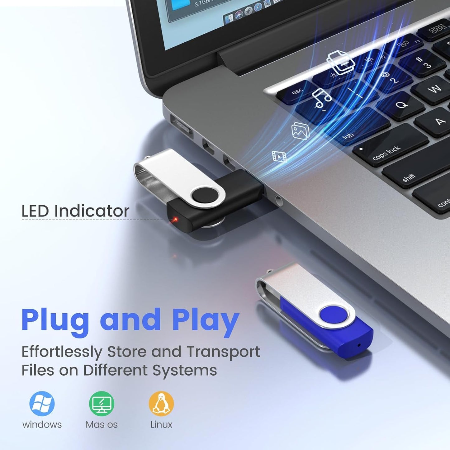 ABLAZE 1GB Flash Drive 10 Pack, USB 2.0 Memory Stick with Lanyards Swivel Thumb Drives Bulk 1GB Pendrive U Disk for Data Storage (Mixcolors)