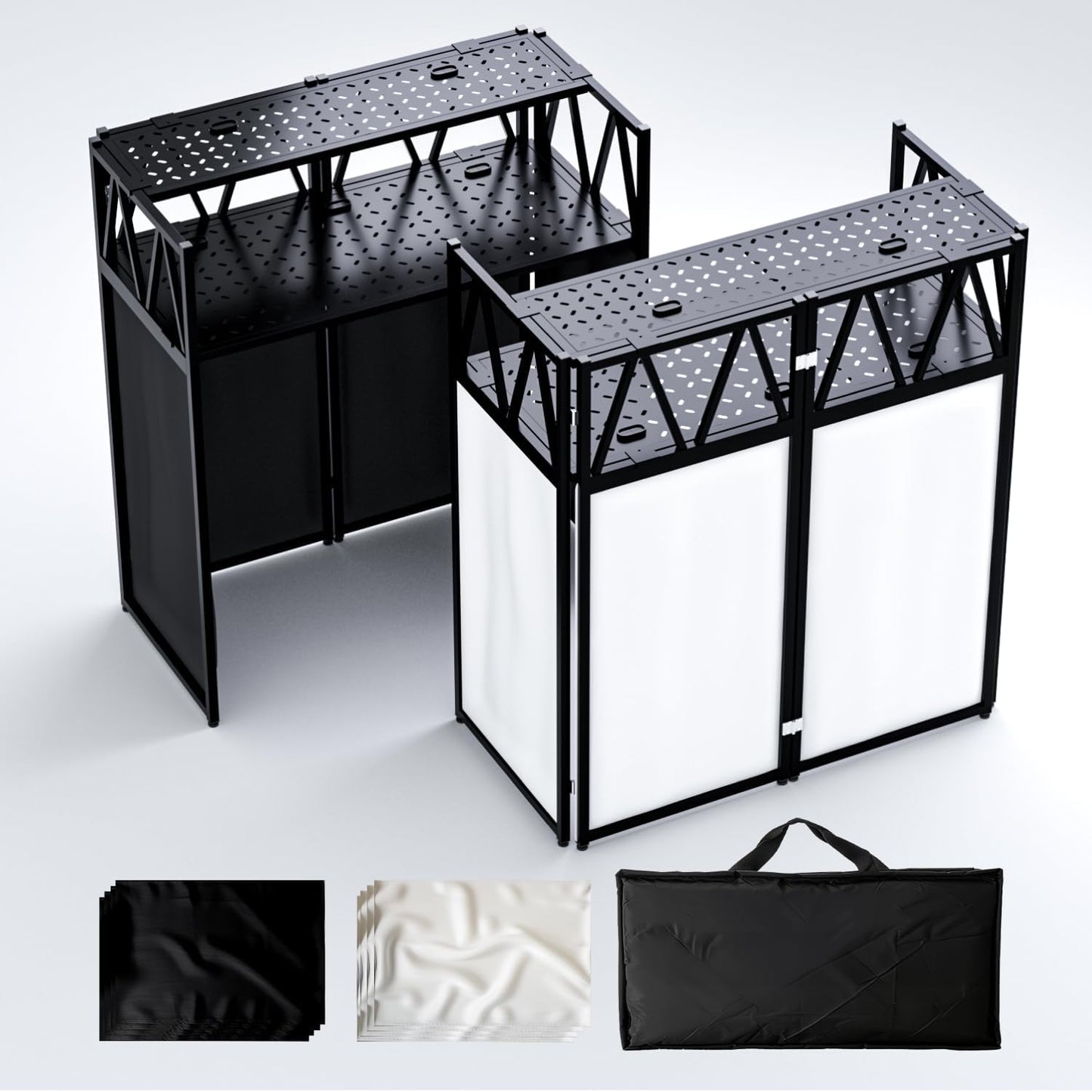 DJ Table Stand Portable booth Double Deck, Foldable DJ Stand Booth, Heavy-Duty Adjustable Height DJ Facade Booth, Easy to Assemble, Stylish, Convenient to Store and Transpor
