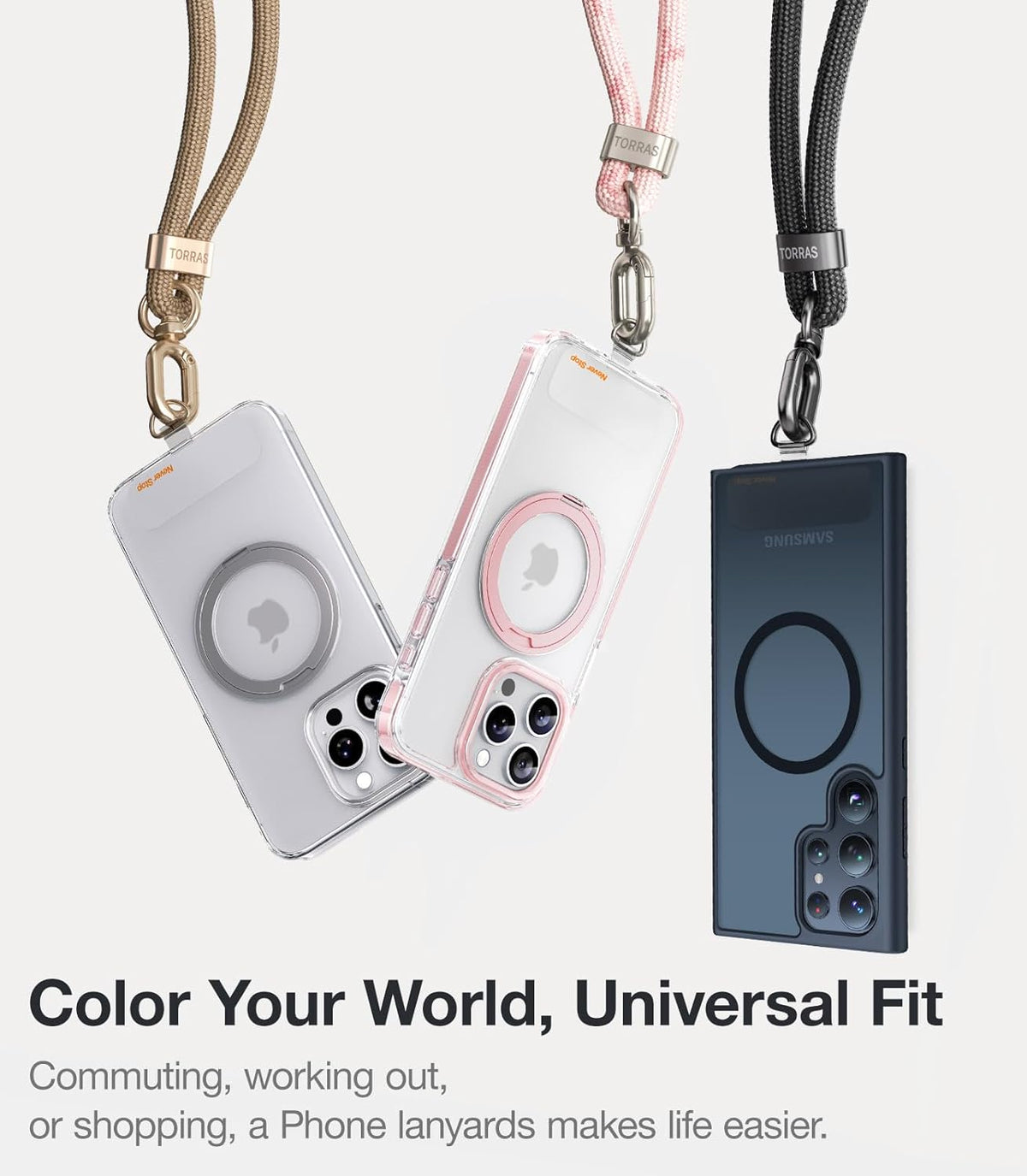 TORRAS Phone Lanyard Crossbody with 2 Phone Tabs, Adjustable Anti Theft Phone Strap for All Phones, Premium Metal Buckles, Skin-Friendly, Universal Phone Neck lanyard for Women and Men, Olive Green