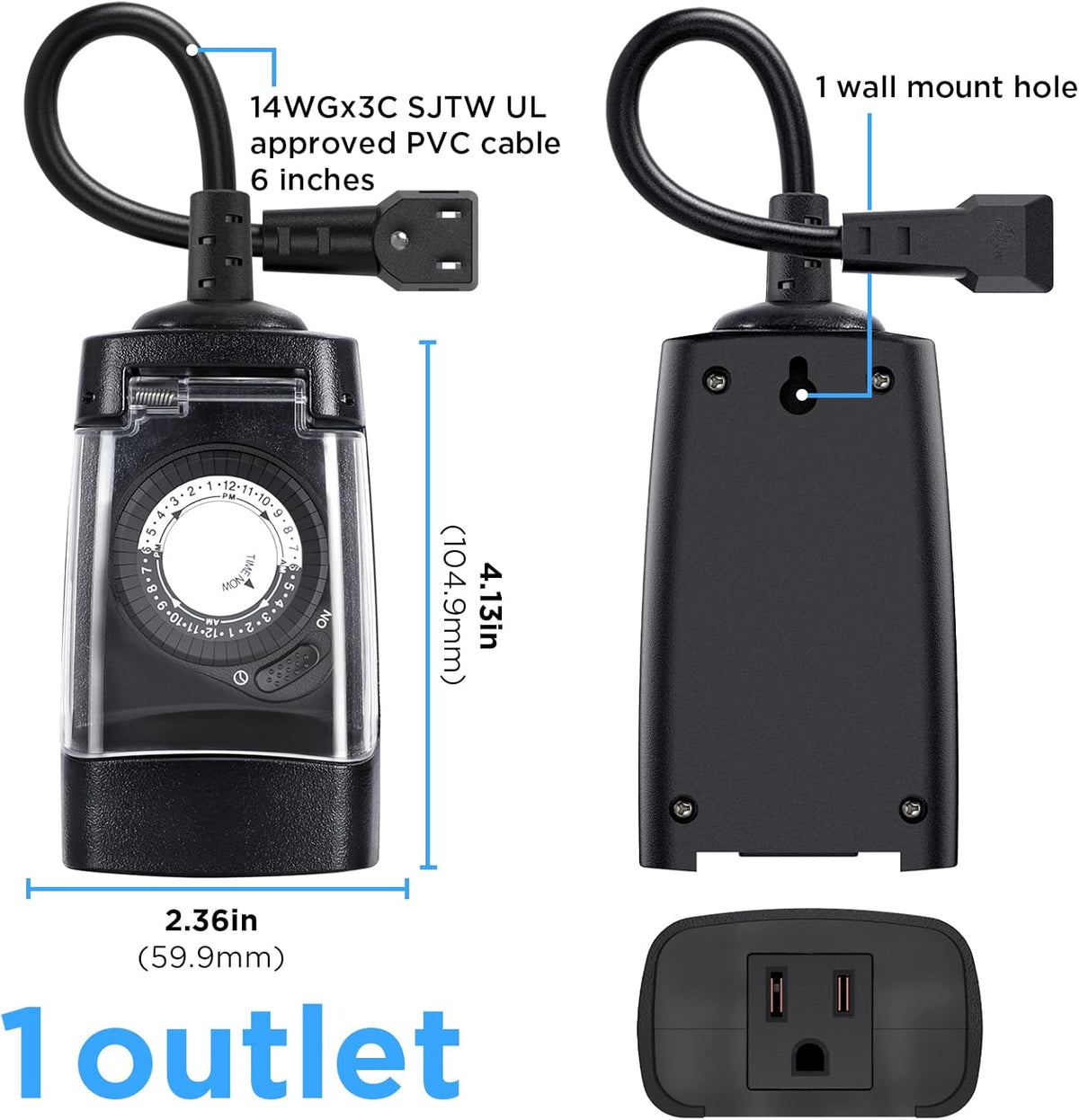 G-ELEK Outdoor Timer Outlet Waterproof, 24 Hour Outdoor Light Timer, Timers for Electrical Outlets, Ideal for Pool Pump, Christmas Lights, Heavy Duty, 1 Grounded, CSA Listed, 2 Pack