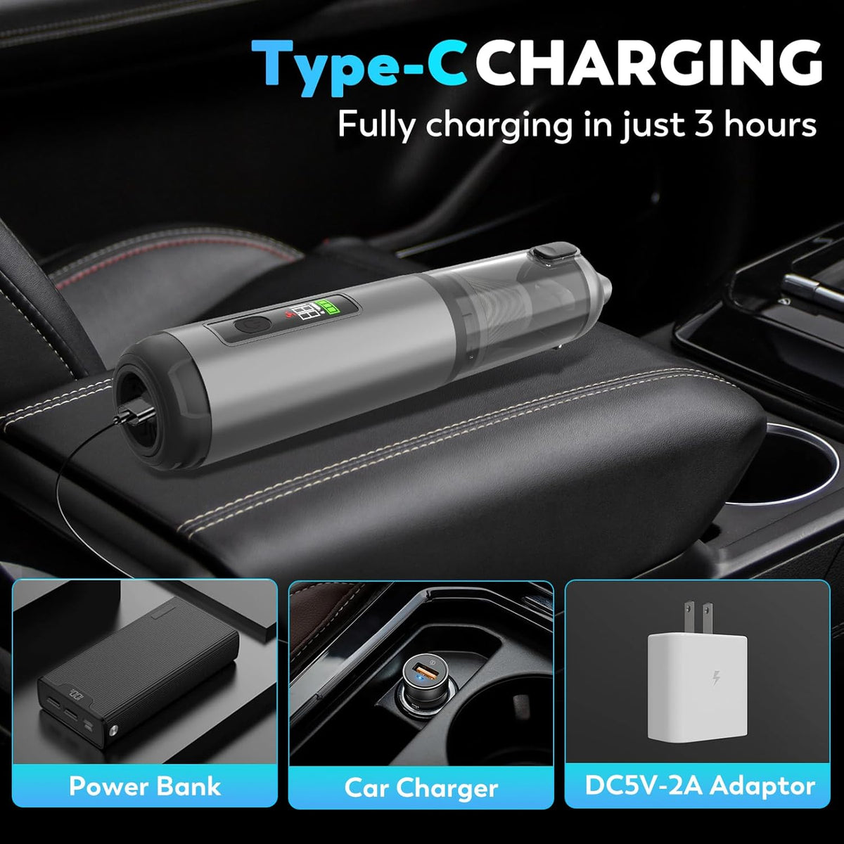Cordless Car Vacuum Cleaner, 22000PA High Power Portable Handheld Car Vacuum & Air Duster, Mini Vacuum with LED Display, for Home, Office, Camping