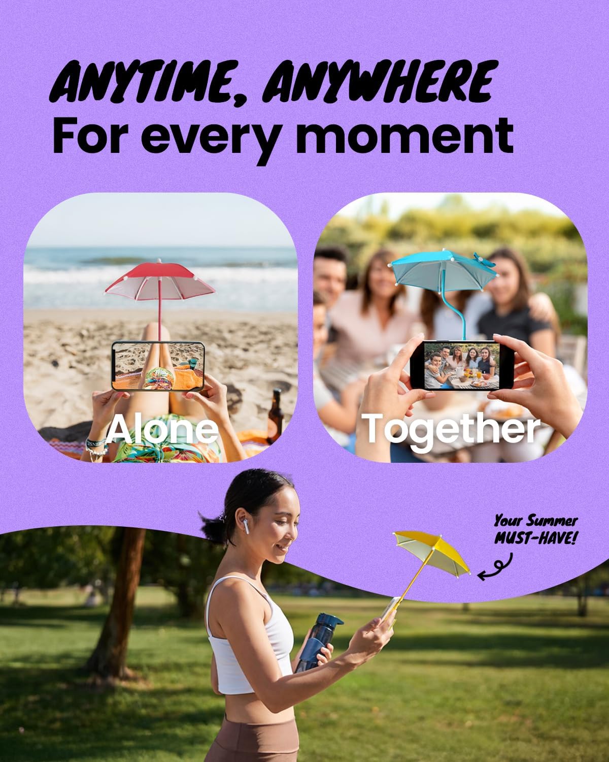 3 in 1 Magnetic Umbrella Sunshade Collapsible Expandable Phone Grip & Stand - Elegant Magsafe Compatible Phone Holder for Secure Grip and Hands-Free Viewing (Black)