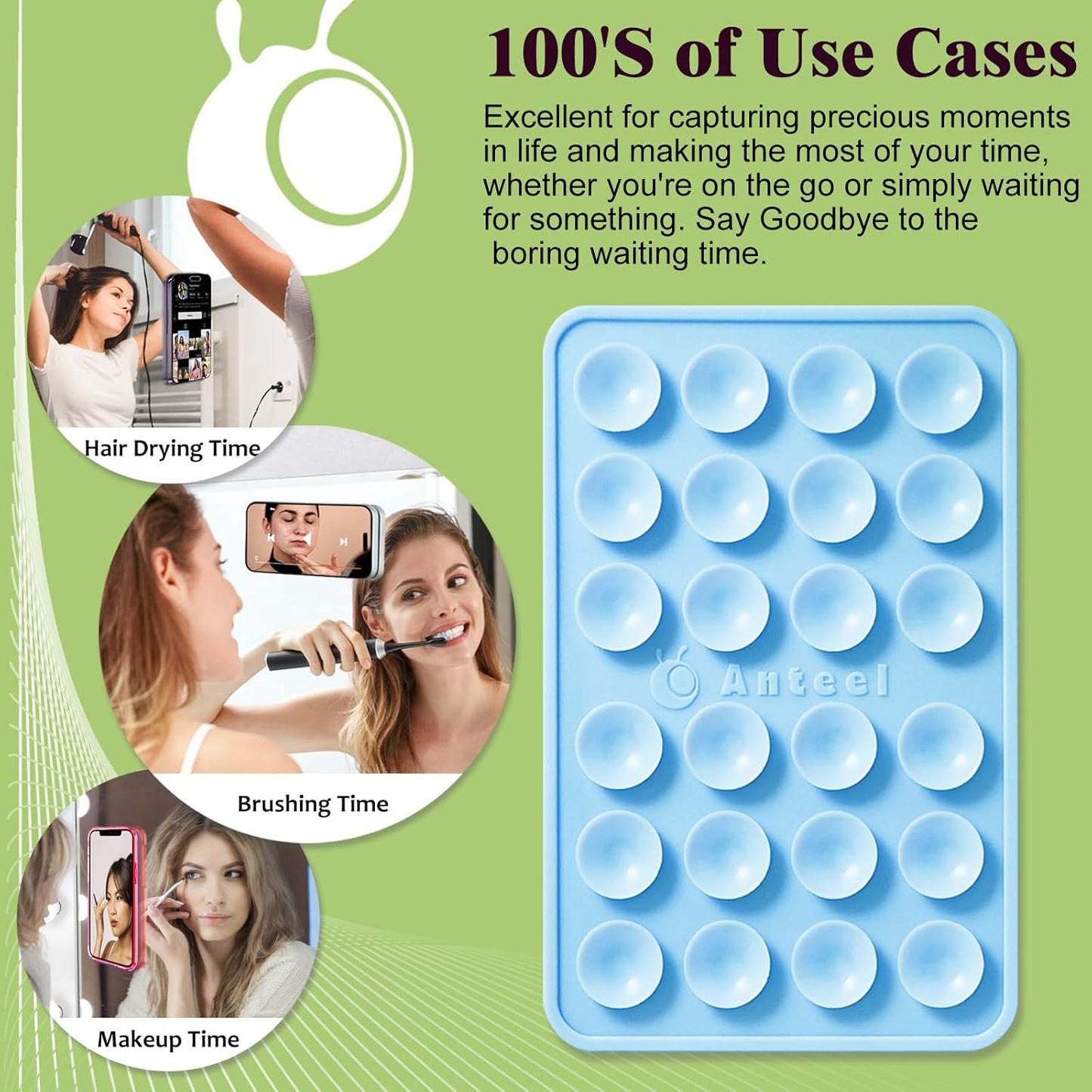Anteel MAX Silicone Suction Phone Case Adhesive Mount, Upgraded Super Strong Grip, Durable, Easy to Use, Hands-Free Sticky Phone Holder for Selfies, Tiktok Videos, 2.56"x3.94" (White)