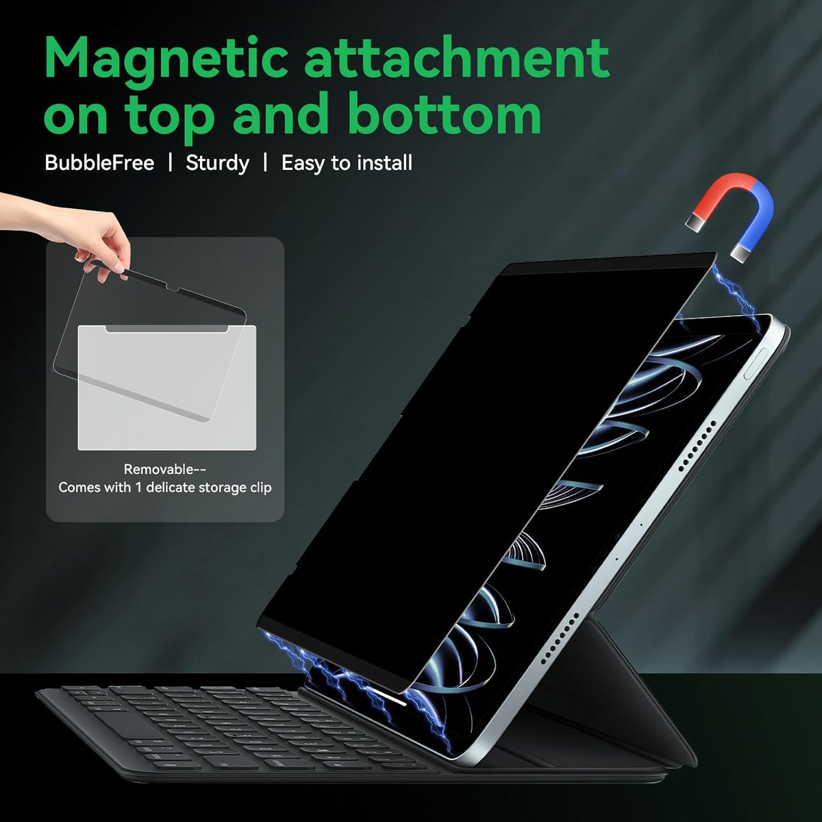 Magnetic Privacy Screen Protector Compatible with iPad Pro 11/Air4/Air5 10.9 In 2018-2022, Anti Glare Blue Light Film Anti-Spy Filter, Bubble-Free Shield Easy Install Guard Removable Cover