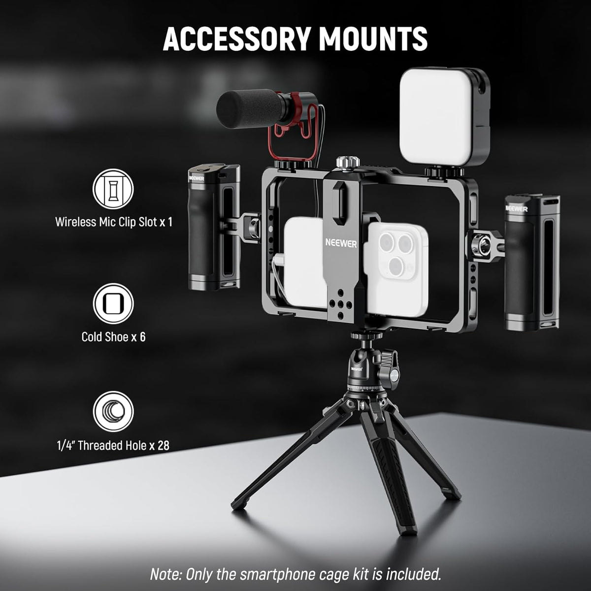 NEEWER Universal Phone Cage Video Rig with Bluetooth Shutter Side Handle Comfort Grips, Smartphone Stabilizer for Video Recording Compatible with iPhone 16 15 Pro Max 15 Pro Galaxy S24 Ultra, PA009E