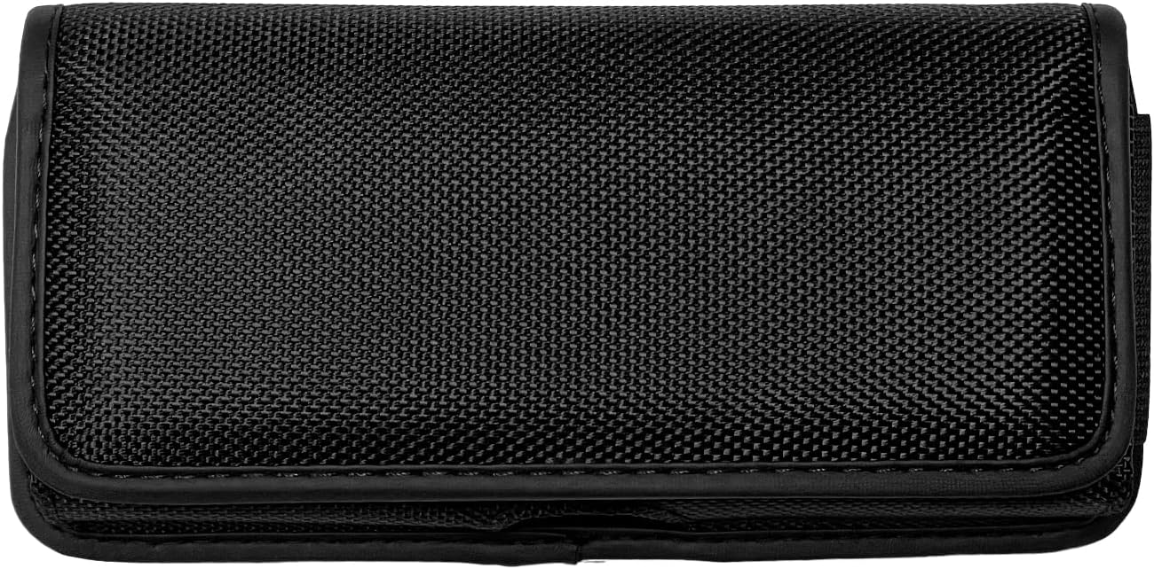 Nylon Cellphone Holster for Samsung Galaxy A32 A33 A53 A54, S22+, S23 FE, iPhone 11 Pro Max, XS Max, TCL ION X ION V - Horizontal Case Canvas Waist Carrying Pouch with Belt Clip/Loops, Black