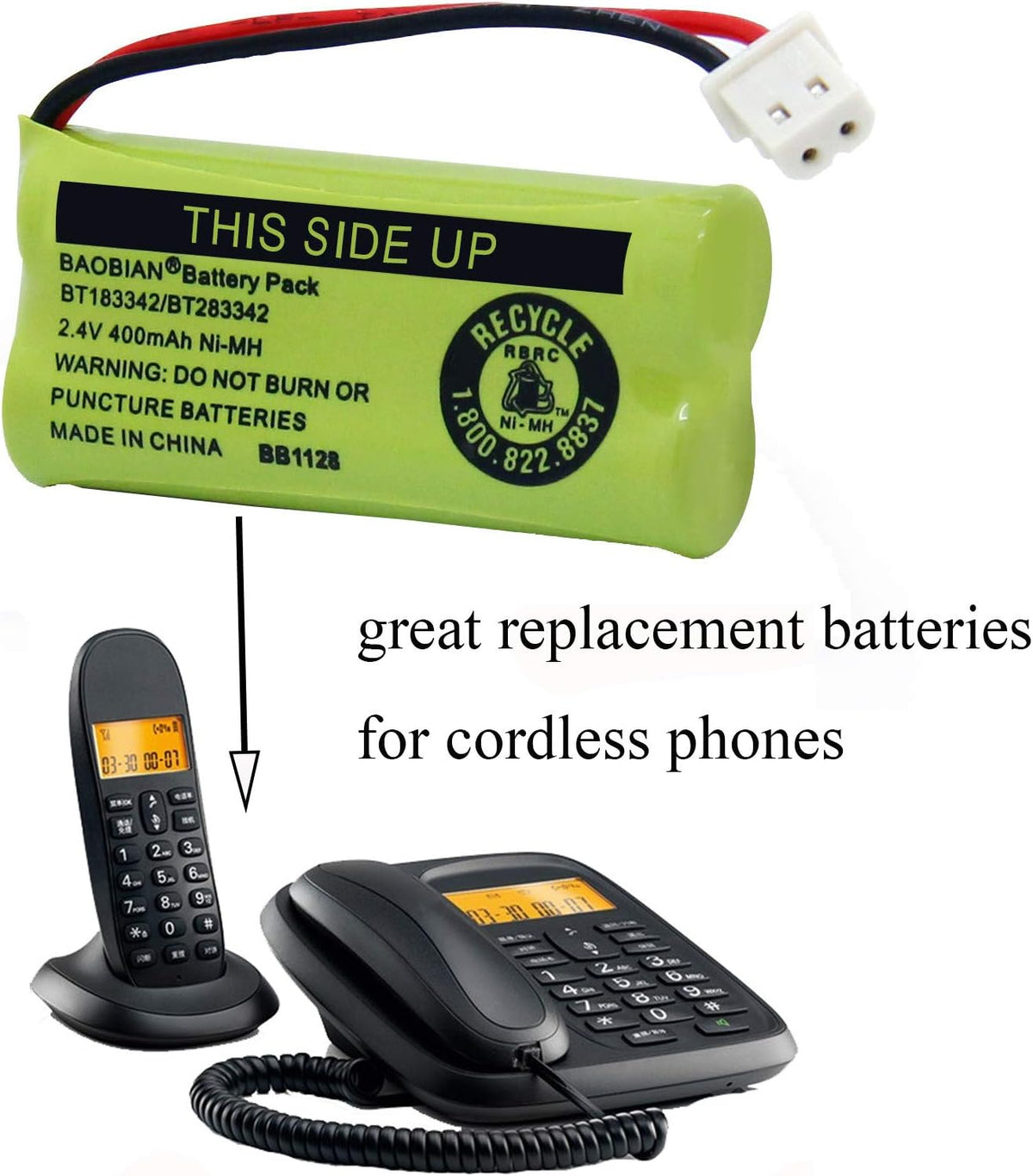 BT183342/BT283342 2.4V 400mAh Ni-MH BT166342/BT266342 BT162342/BT262342 Cordless Phone Pack CS6709 CS6609 CS6509 CS6409 EL52100 EL50003 (3 Pack)