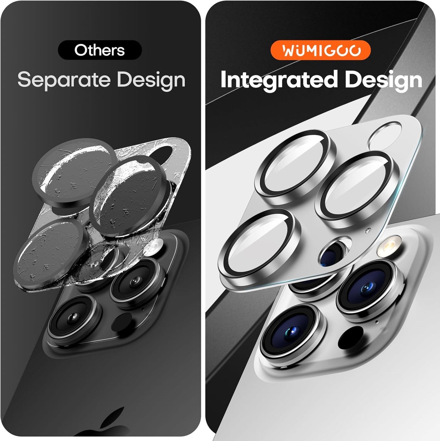 Camera Lens Protector for iPhone 16 Pro Max/16 Pro/15 Pro Max/15 Pro/14 Pro Max/14 Pro, Aluminum Alloy Sapphire Glass Camera Screen Cover, Case Friendly- White Titanium