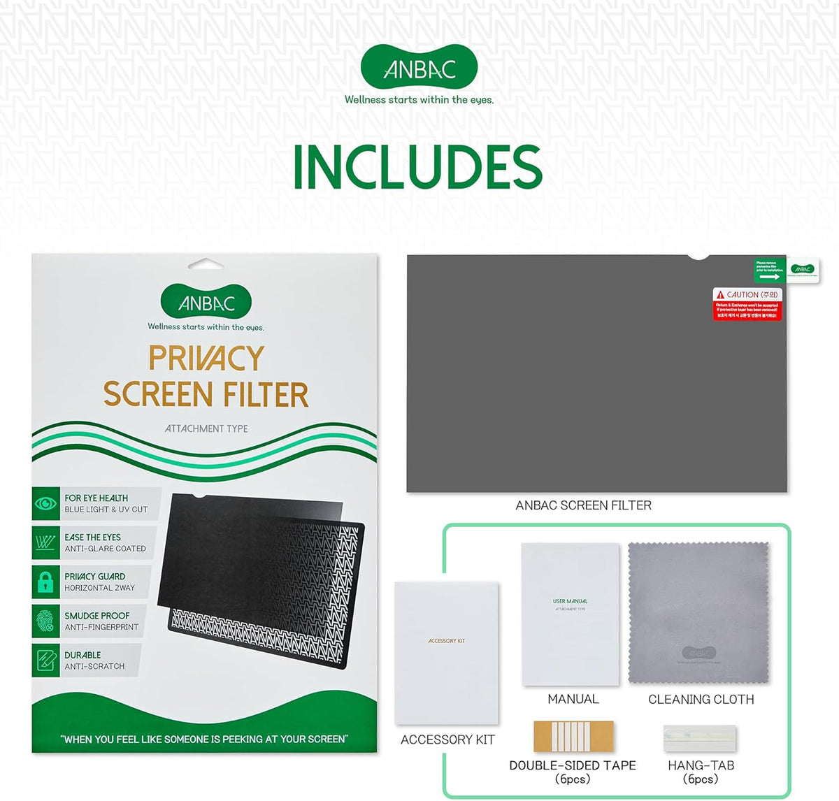 26 Inch Desktop Privacy Screen Shield for 16:10 Wide Monitor - Anti Glare Computer Privacy Screen Cover | Blue Light Blocking Screen Protector | Scratch Resistant UV Filter | Attachment Type
