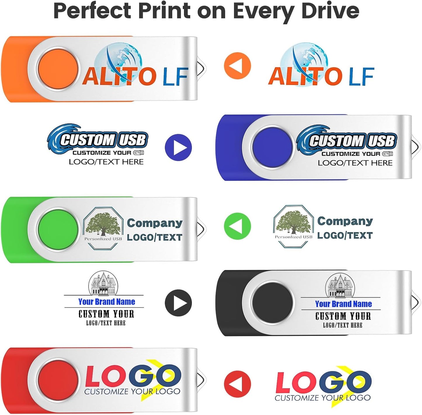 ABLAZE Custom Flash Drive 128MB 100 Pack, Personalized USB Drives Custom USB 2.0 Thumb Drives 100 Pack Memory Stick (Mixcolors)
