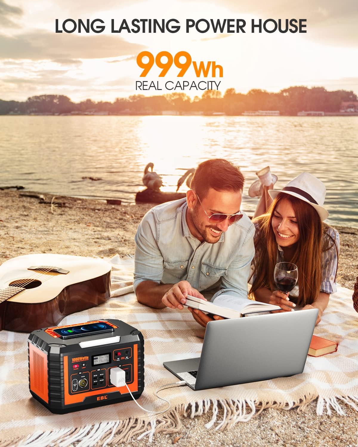 EBL Portable Power Station 1000W, Camping Solar Generator 270000mAh with 110V AC Outlet, PD 60W Fast Charging For Home Camping Emergency Backup