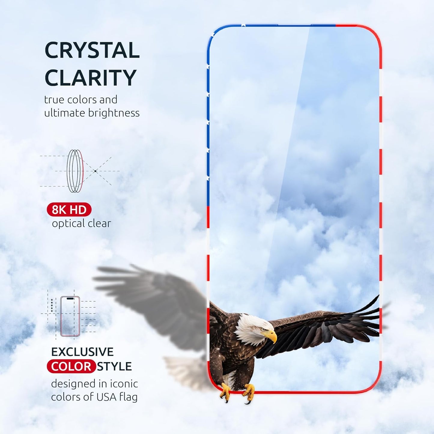Screen Protector for iPhone 16e/14/13Pro/13-2 Pack (USA Flag Design and Black) - 9H Hardness, Oleophobic Coating, Easy Installation - Tempered Glass Screen Protector for iPhone 14