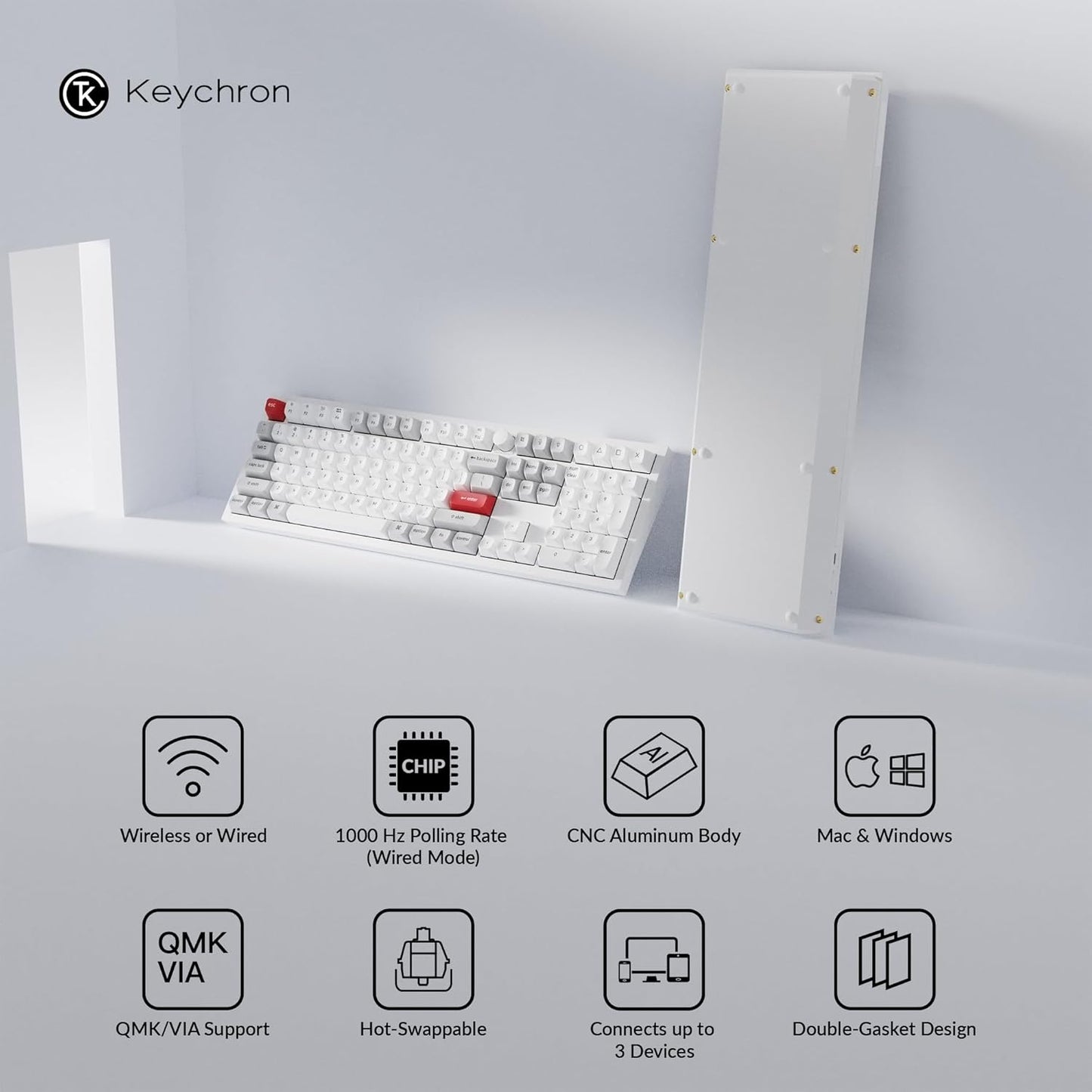Keychron Q6 Pro Full-Size Bluetooth Custom Mechanical Keyboard for Mac Windows Linux, Full Metal QMK/VIA Programmable Knob KSA Double-Shot PBT Keycaps Hot-Swappable Keychron K Pro Banana Switch-White