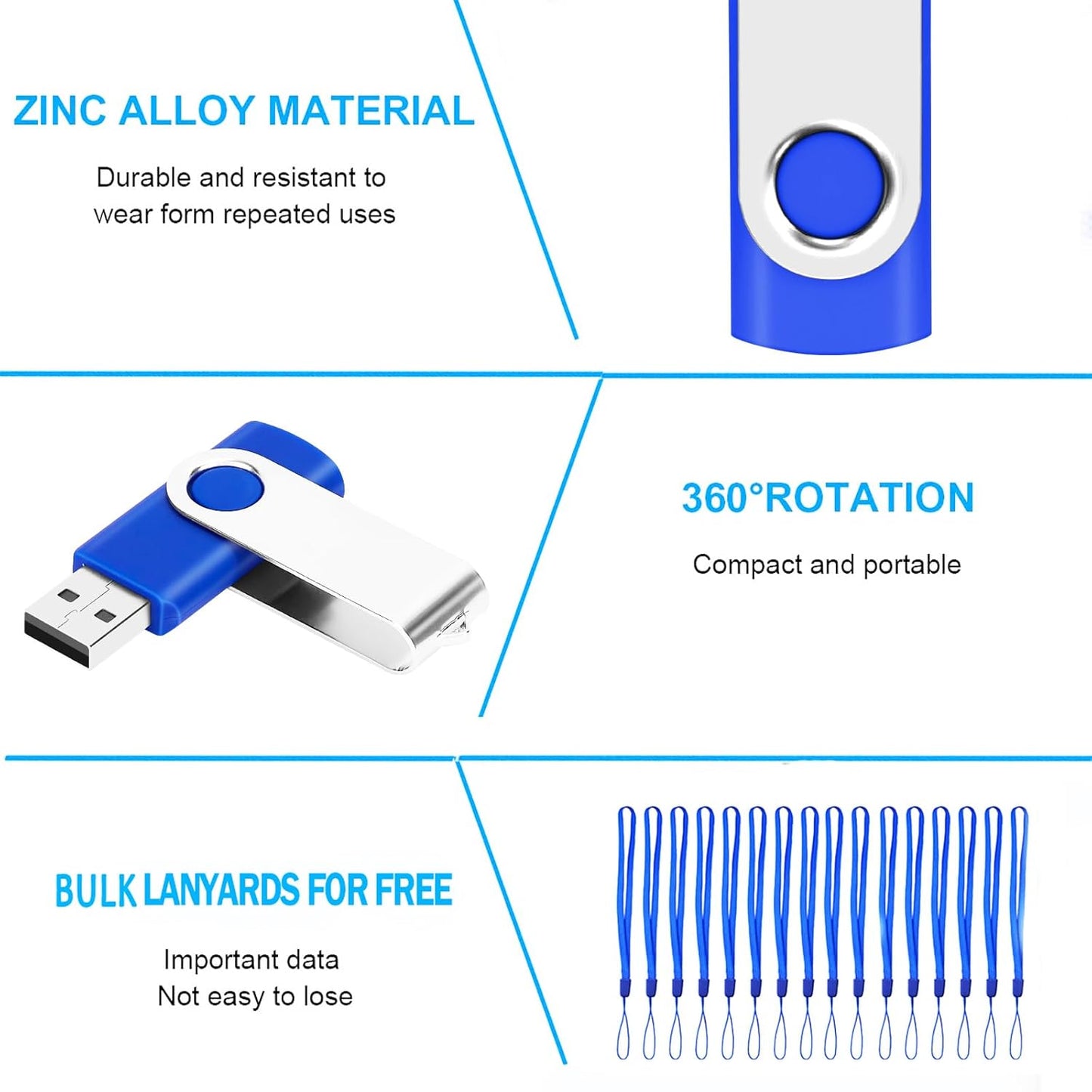 128MB Bulk Flash Drives 50 Pack, EASTBULL USB 2.0 Flash Drives Pack Thumb Drives Bulk for Storage (Blue)