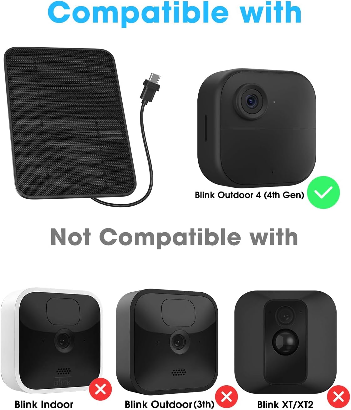 5W Solar Panel for Blink Camera Outdoor, Solar Panel Charger Compatible with Blink Outdoor 4 (4th Gen) Camera, Solar Panel w/Battery for Blink Camera, 9.8ft Cable Rubber Plug IP65 Waterproof, 1 Pack