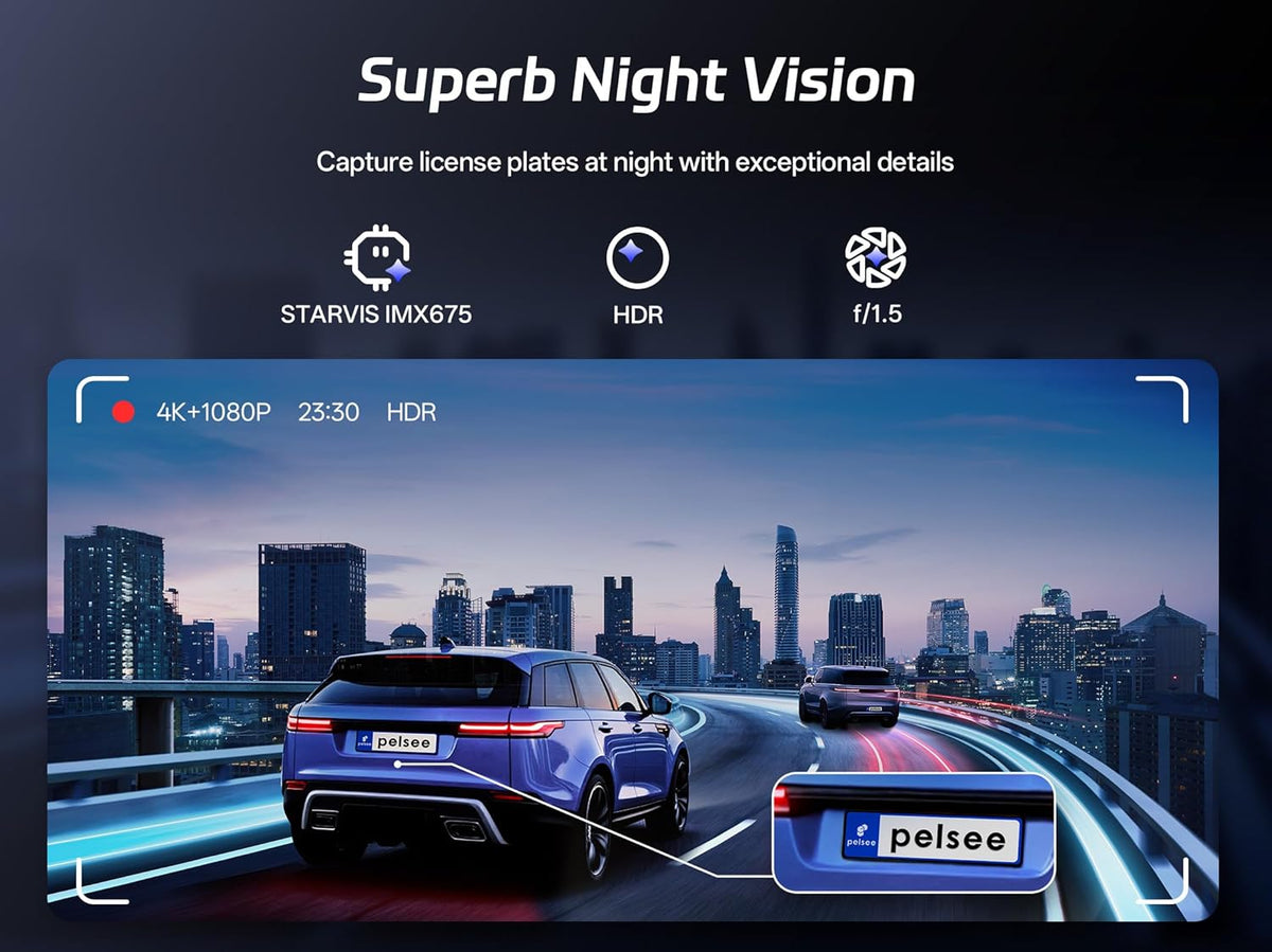 Pelsee S12 Pro 4K Mirror Dash Cam with STARVIS 2 Sensor, 5.8GHz WiFi Rear View Mirror Camera Front and Rear Dash Camera, ADAS & BSD, 1080P Backup Camera with WDR, Voice Control, 64G Meomory Card