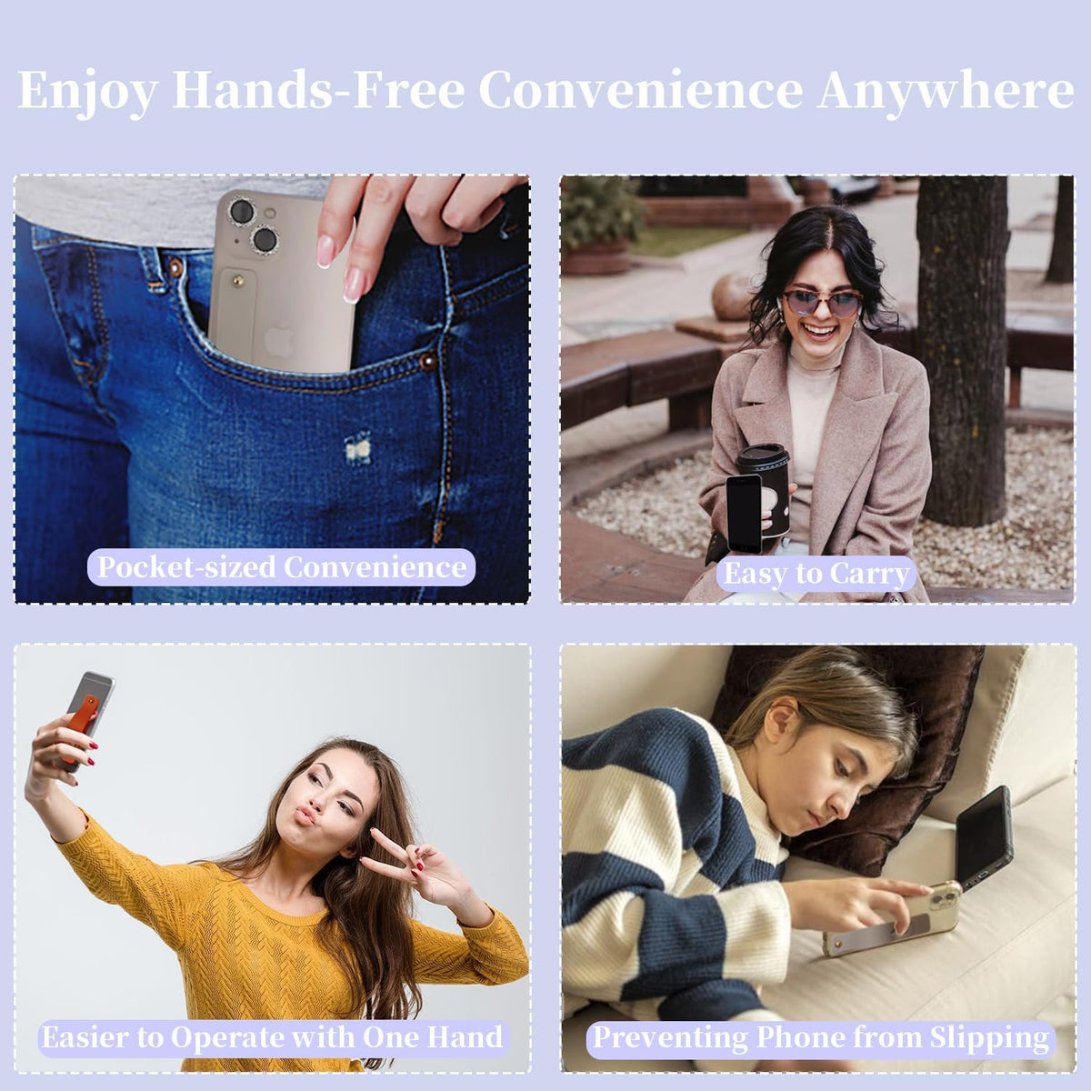 Phone Grips Strap Holder for Hand Grip, Adhesive Cellphone Case Accessories Sticky Gripper Handle Holders for Back of Phone with Finger Loop for Kindle, iPhone, iPad - 4 x Grey, Black, White