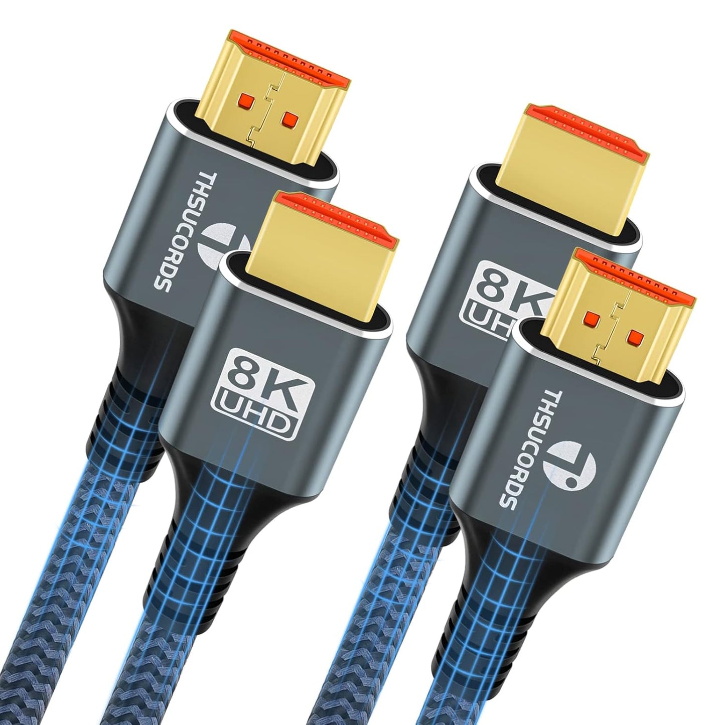 8K 4K HDMI Cable 10FT 2 Pack, High Speed Braided HDMI to HDMI 2.1 Cord Supports 8K@60Hz, 4K@120Hz 144Hz 48Gbps Compatible with Roku TV/PS5/HDTV/Blu-ray