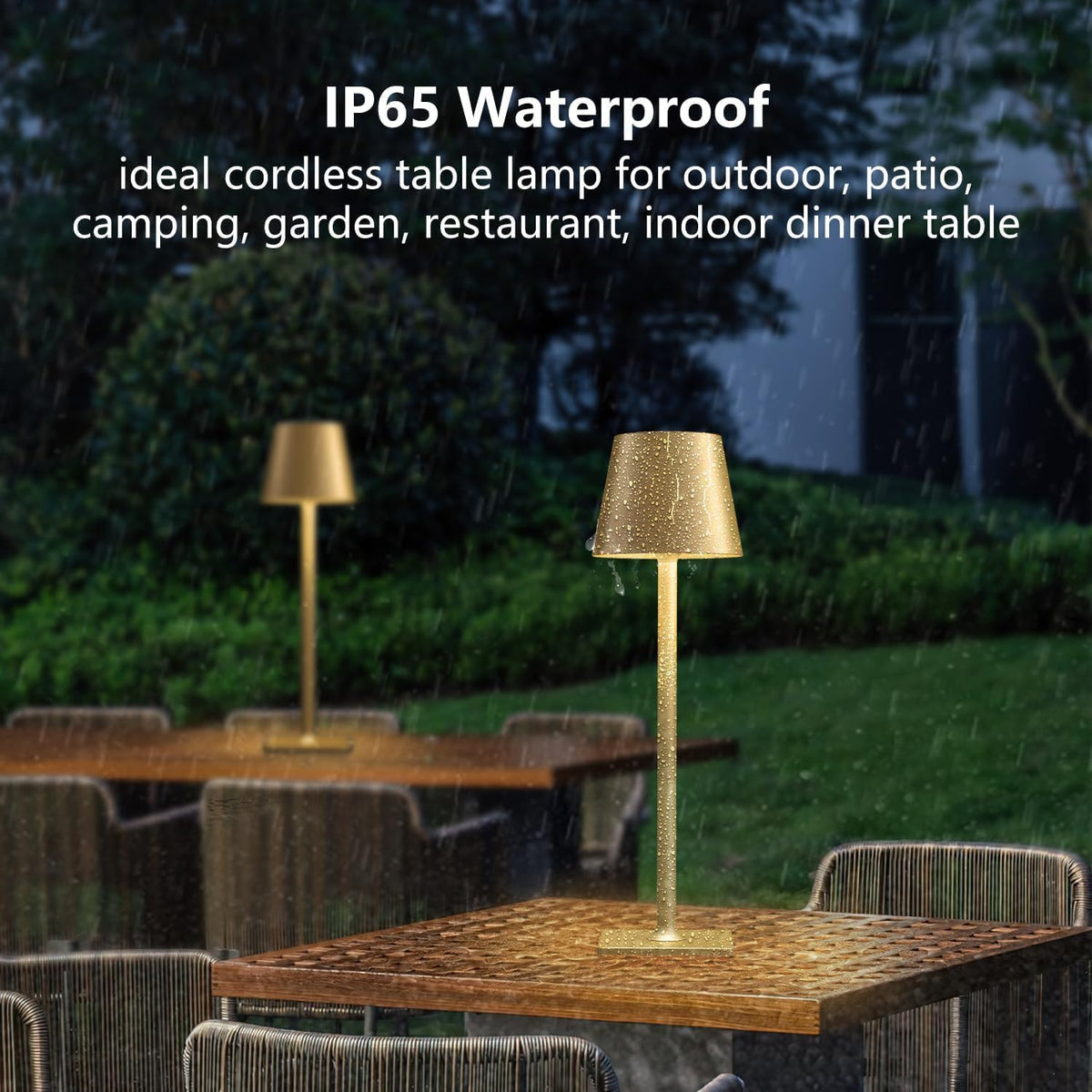 2 Pack Rechargeable Table Lamps, Gold Cordless Lamps - Battery Operated Touch Lamp, Outdoor Table Lights, Waterproof, Wireless, Portable Desk Lamp for Restaurant, Bedroom, Patio(Gold)