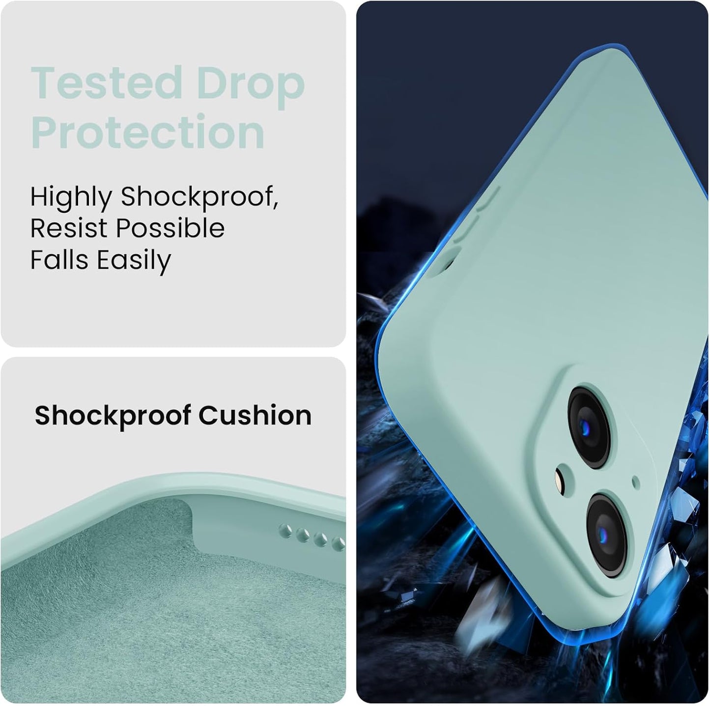 FireNova Designed for iPhone 15 Case, Silicone Upgraded [Camera Protection] Phone Case with [2 Screen Protectors], Soft Anti-Scratch Microfiber Lining Inside, 6.1 inch, Mint Green
