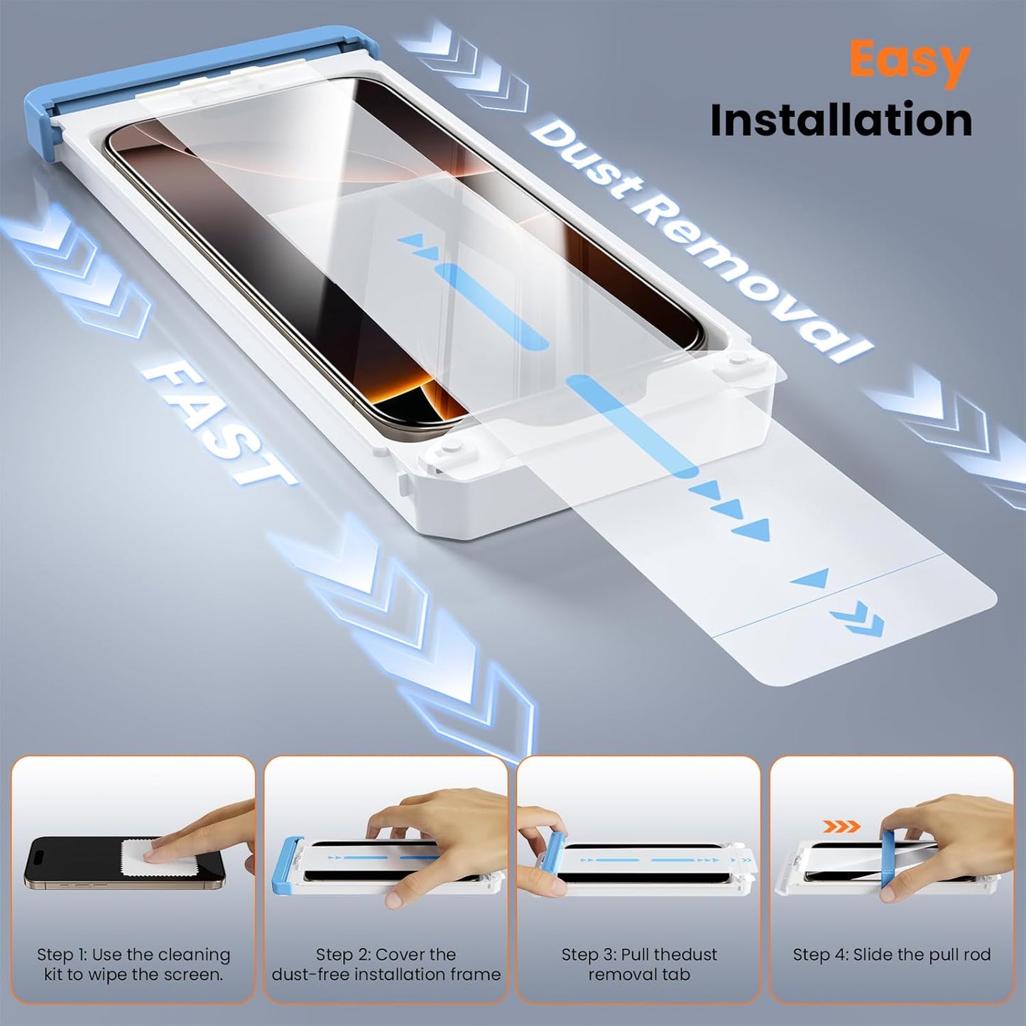 Screen Protector for iPhone 15/16/14Pro Military Grade Tempered Glass Auto-Alignment OneTouch Kit Cell Phone Accessories Bubble Free Case Friendly Auto Dust-Removal Easy Install [1 Pack]