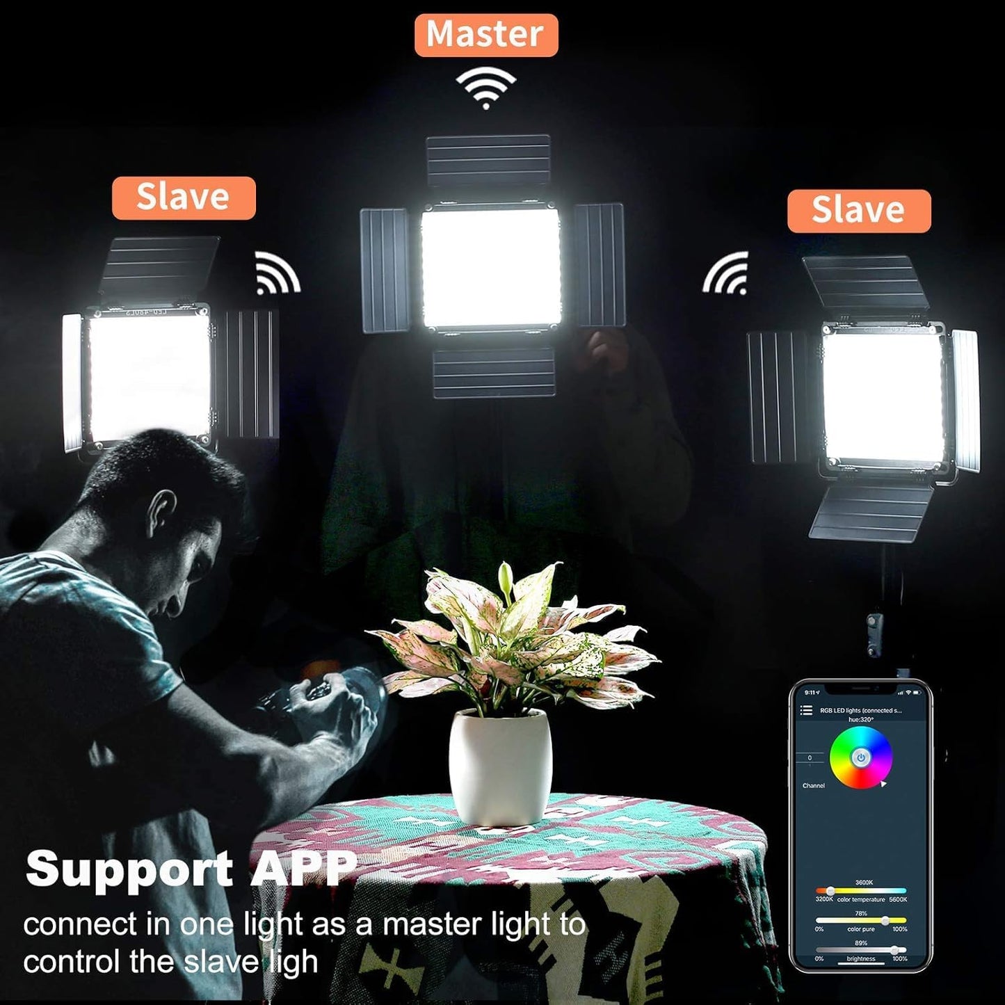 GVM 800D RGB Led Video Light, 2PCS Video Lighting Kit with APP Control, 40W Photography Lighting Led Panel Light with 18 Kinds of The Scene Lights for Studio YouTube, 3200K-5600K, CRI 97+