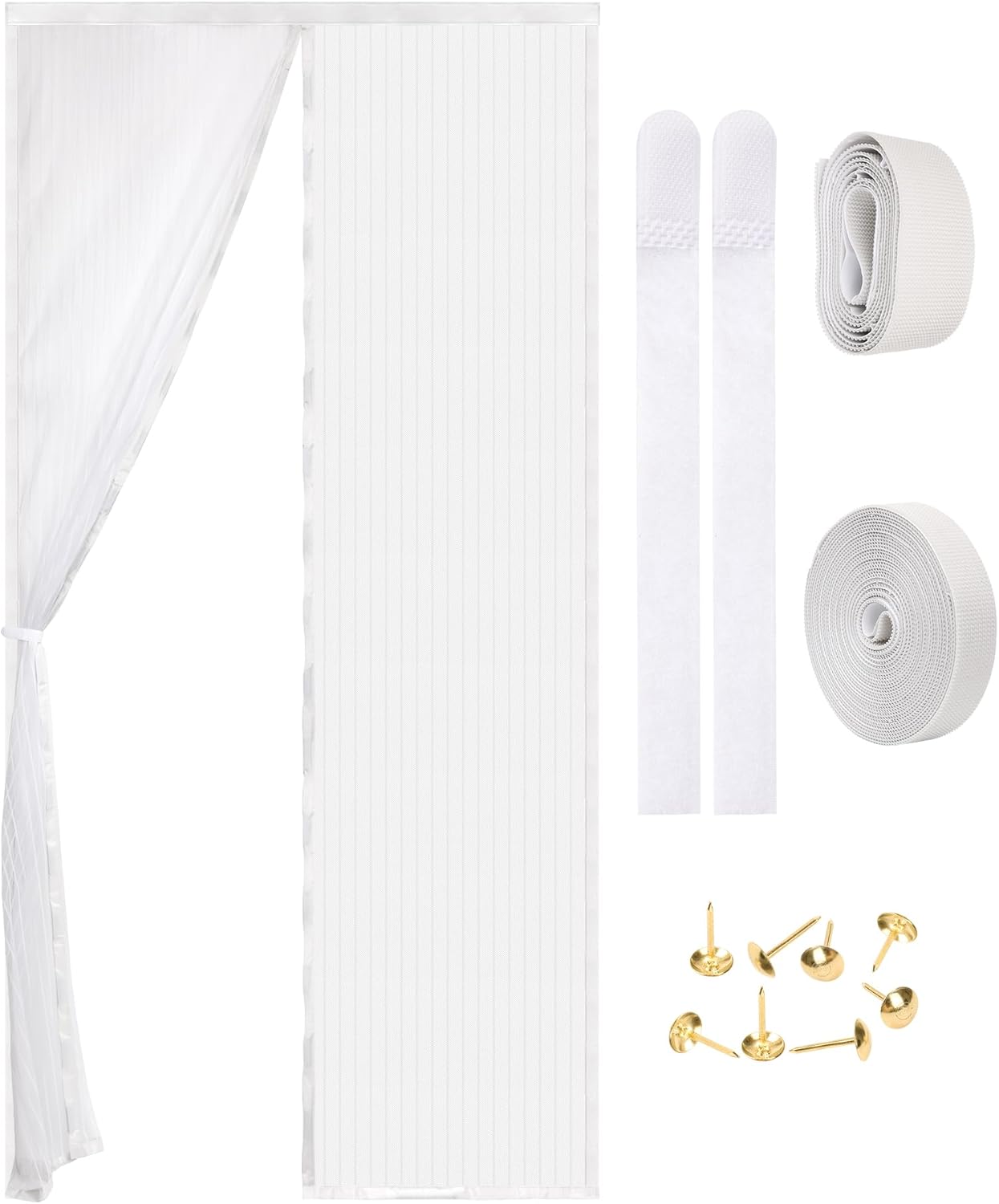 Magnetic Screen Door - Self Sealing, Heavy Duty, Hands Free Mesh Partition Keeps Bugs Out Let Breeze in- Pet and Kid Friendly - Keep Open Feature (White, Fit Door Size 48 x 80 Inch)