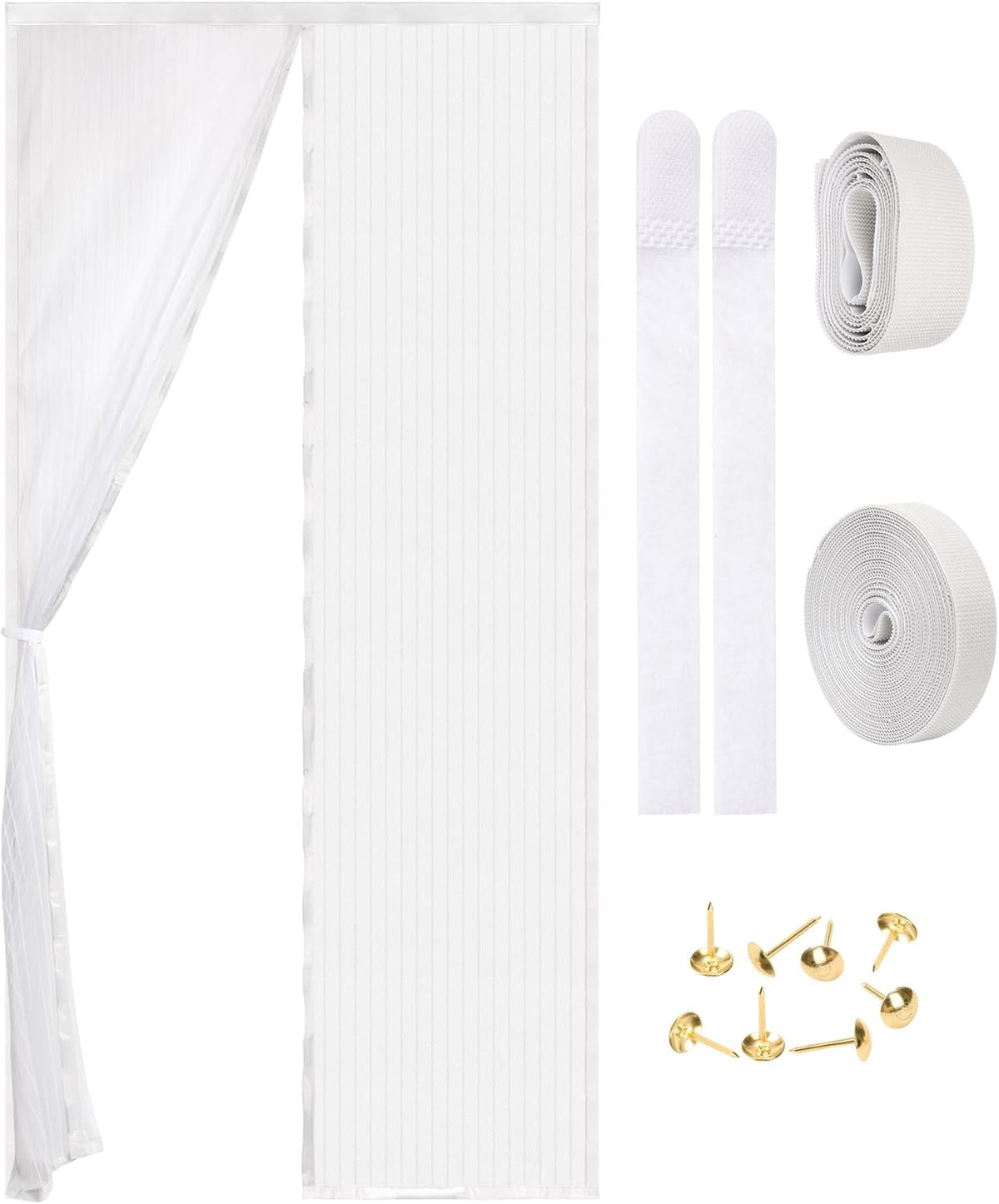 Magnetic Screen Door - Self Sealing, Heavy Duty, Hands Free Mesh Partition Keeps Bugs Out Let Breeze in- Pet and Kid Friendly - Keep Open Feature (White, Fit Door Size 39 x 82 Inch)