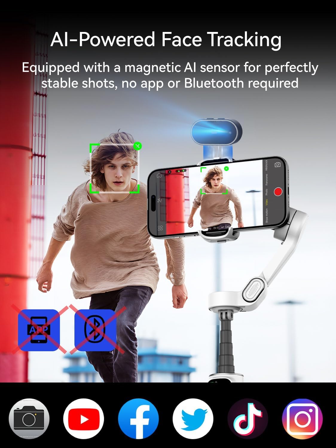 Gimbal Stabilizer for iPhone, Phone Gimbal with AI Tracking Sensor for Vlog Recording, 3-Axis Phone Gimbal with 7.8' Extension Rod and OLED Display for iPhone/Android-Smart X2 AI White