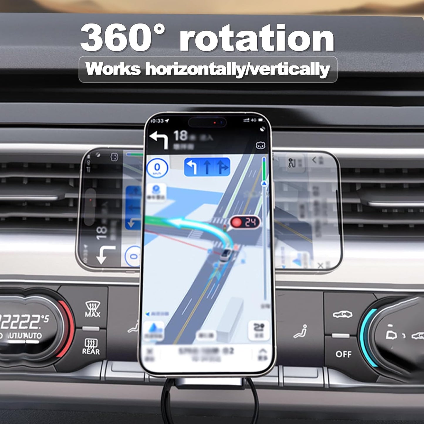 3 in 1 Wireless Car Charger, 15W Fast Charging Phone Holder Foldable Magnetic Mount Fit for All iPhone Android Phone, iWatch, Airpods Wireless Earphone