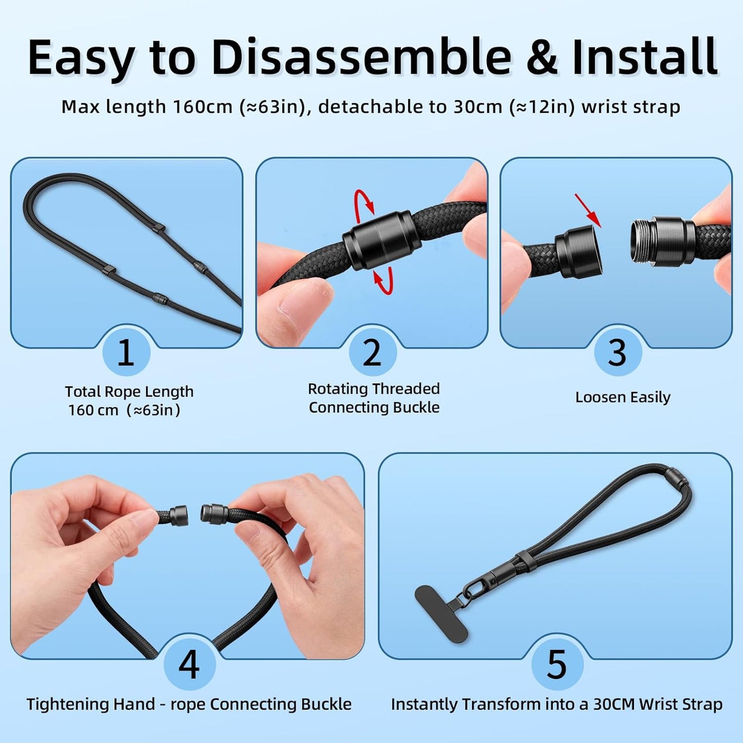 Adjustable Phone Lanyard - Phone Wrist Strap, Cell Phone Crossbody & Neck Hanging - 3-in-1 Universal for Most Smartphones (light camel)