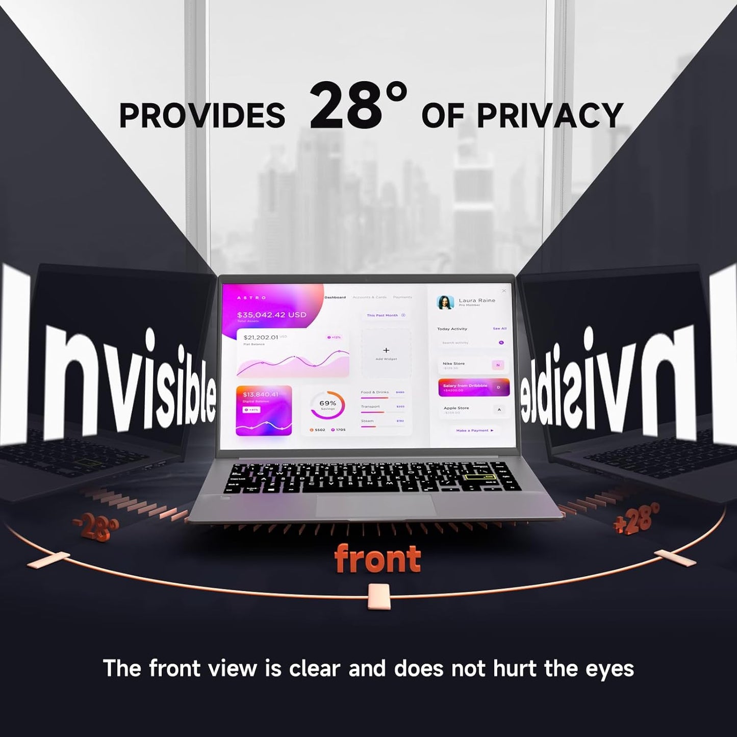 Mamol Laptop Privacy Screen 14 Inch Compatible with Lenovo/HP Envy/Dell/Acer/Asus/Thinkpad, 16:9 Aspect Removable Anti Glare Blue Light Privacy Screen Filter, Computer Monitor Security Shield 14 In