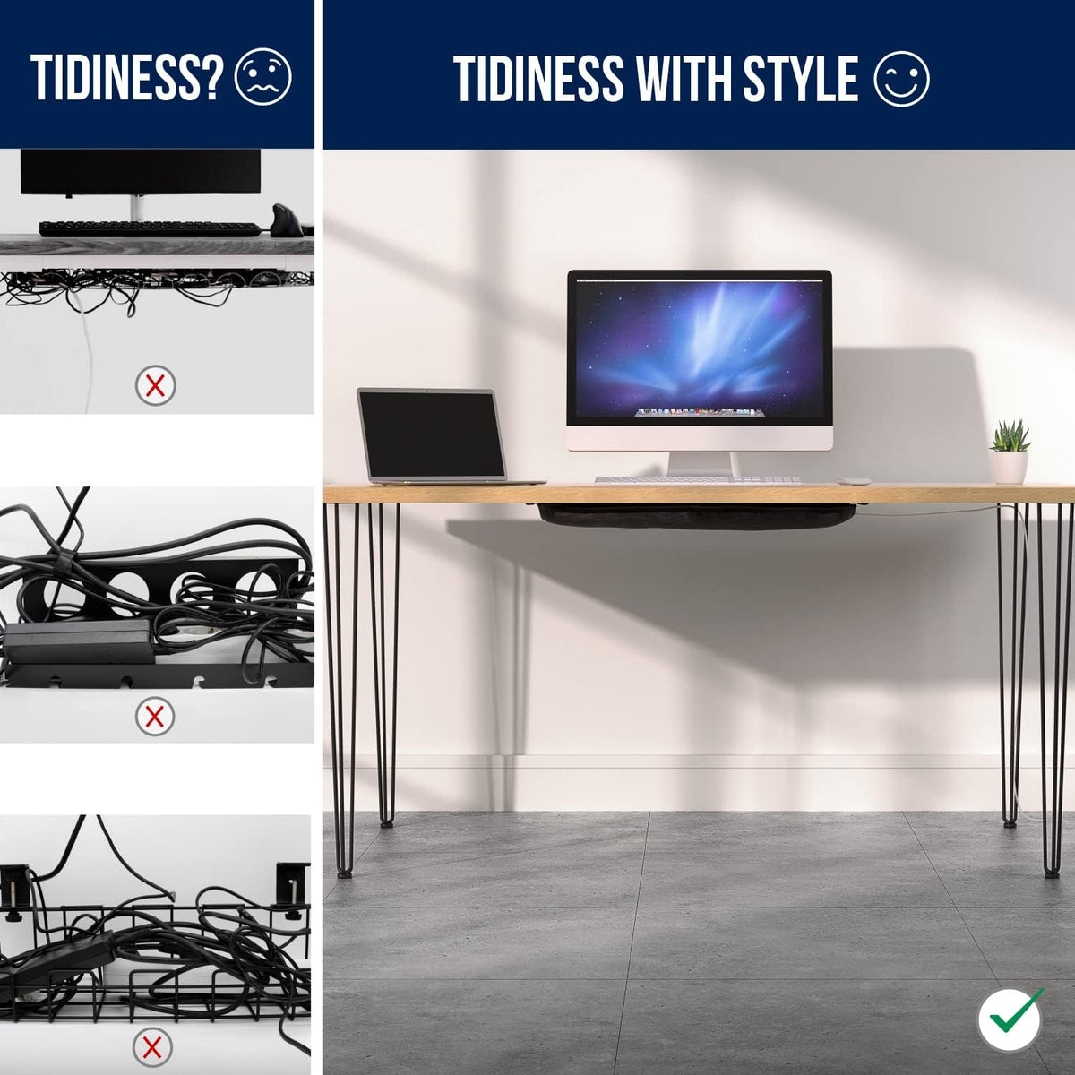 Cable Management net - Under Desk Wire Management - Flexible Under Desk Cable Management Tray Black