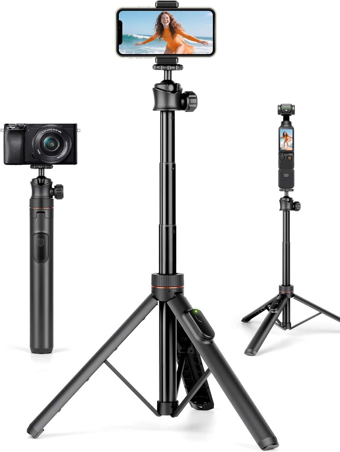 JOILCAN Tripod for iPhone & Camera, 64" Selfie Stick with 360° Ball Head Remote & Phone Holder, Extendable Portable Phone Tripod Stand for Travel Vlog Compatible with Canon Sony DLSR DJI