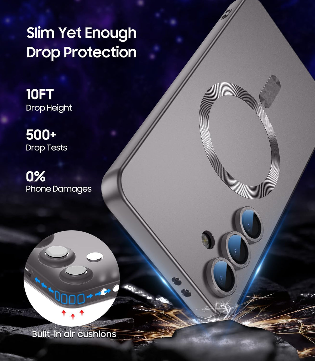 Magnetic for Samsung Galaxy S25 Case [Compatible with MagSafe][Built-in Camera Lens Protector] Slim Soft Silicone Bumper Shockproof Metallic Luster Phone Case (Gray)