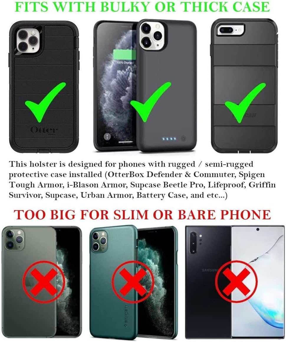 AH Military Grade Nylon Cell Phone Belt Holder for Men Horizontal Pouch Carrying Clip for [iPhone 6 6S 7 8 X XR XS 11 12] iPhone 11 Moto Droid x Holster PRO S8 S9 S7 S20 fits Otterbox or Thick Case