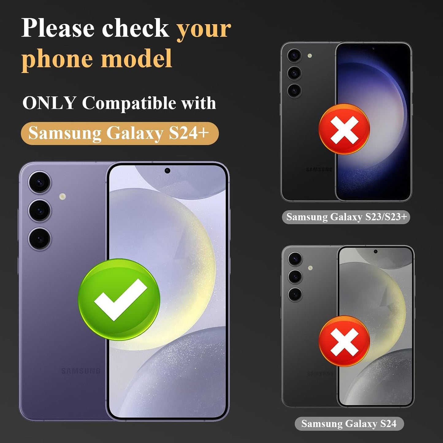 YWXTW Camera Lens Protector for Samsung Galaxy S24 Plus Accessories, 9H Tempered Glass Metal Individual Ring Camera Cover Screen Protector for S24 Plus, Case Friendly, Anti Scratch (Onyx Black)