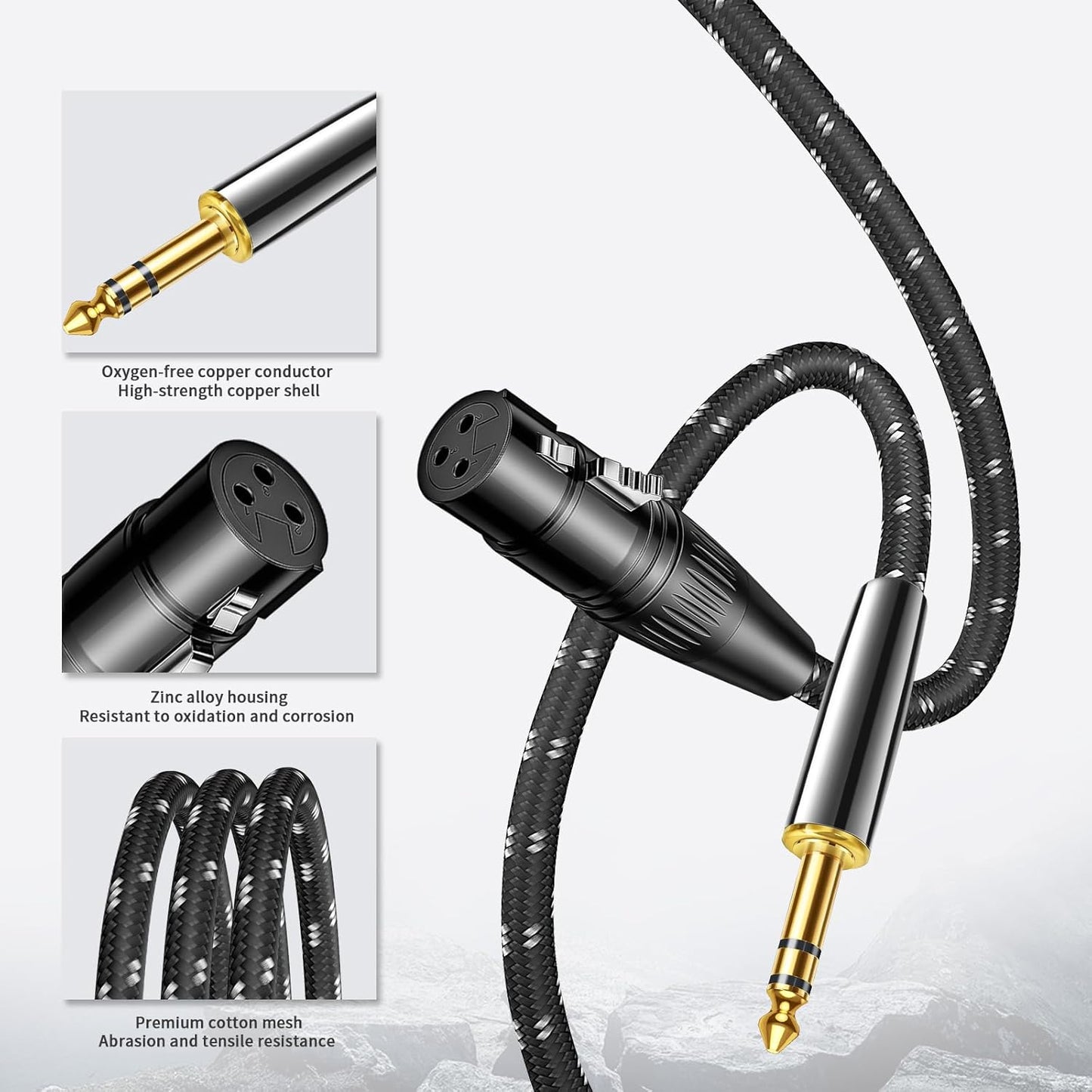 Kumiho XLR Female to 1/4 Inch 6.35mm TRS Stereo Cable Hi-Fi Balanced Bi-Shielded Interconnect Patch Cables for Microphones, Amplifiers, Mixers, Speakers 15FT