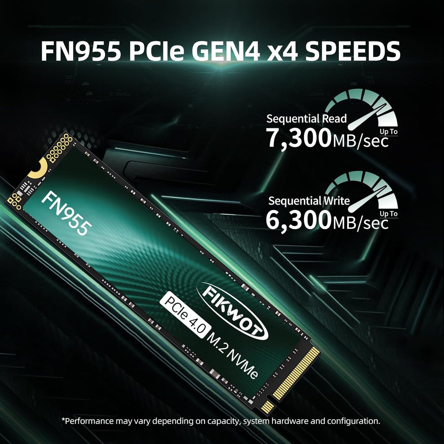FN955 2TB NVMe SSD M.2 2280 PCIe Gen4x4, Up to 7300MB/s, 3D NAND TLC Flash Internal Solid State Drive, Configure SLC Cache, Storage and Memory Expansion for PS5 Laptop Desktop
