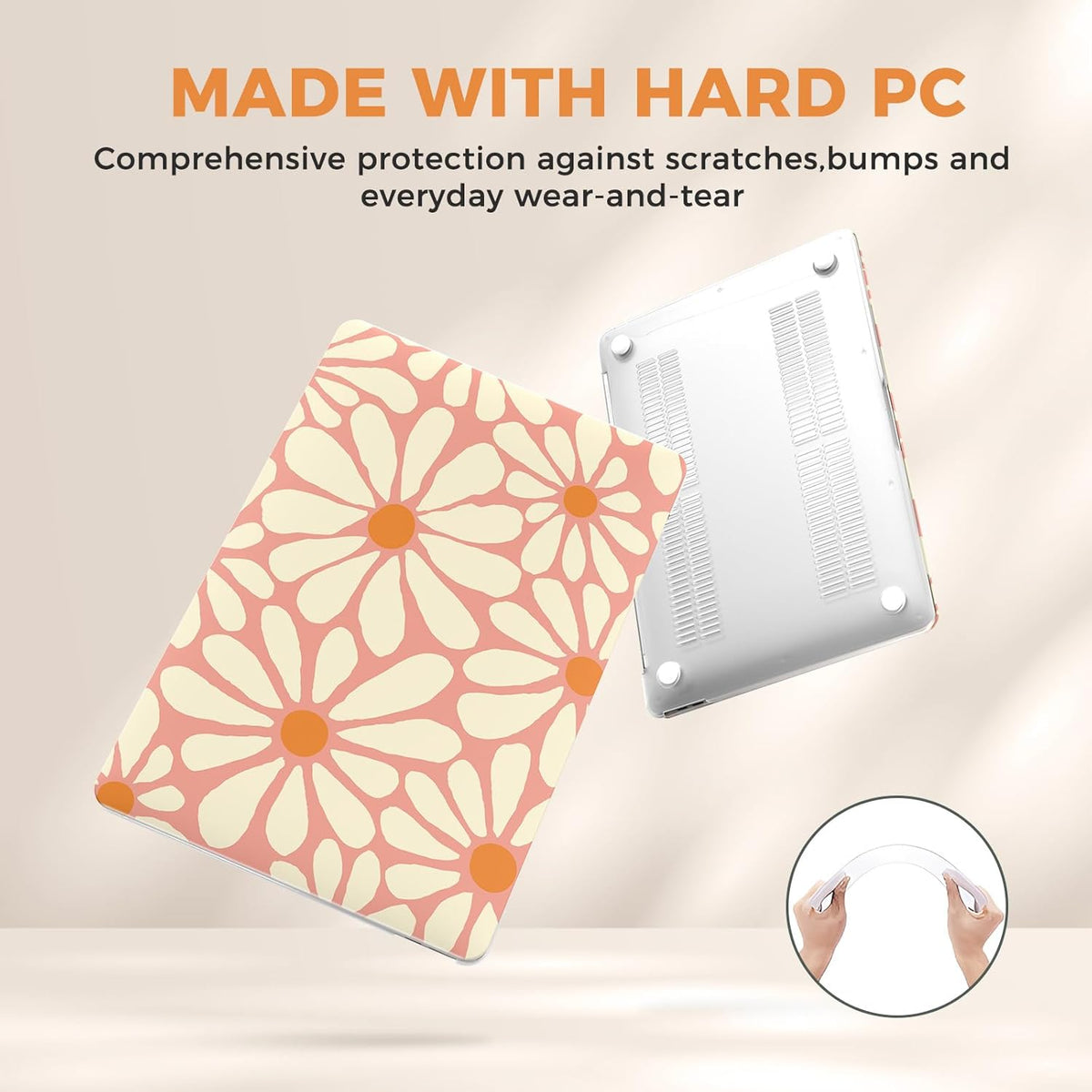 iCasso for MacBook Air 13 inch Case 2020 2019 2018 Release A2337 M1 A2179 A1932, Cute Flower Hard Shell Protective Case for MacBook Air 13.3 inch & Keyboard Cover & Screen Film, Daisy Orange