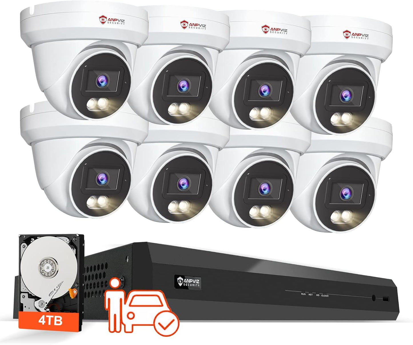 Anpviz 4K 16CH PoE Security Camera System, 8pcs Wired 8MP PoE IP Cameras Outdoor with Human Vehicle Detection, 100ft Smart Color Night Vision, 4K 16 Channel NVR with 4TB HDD for Business (U Series)