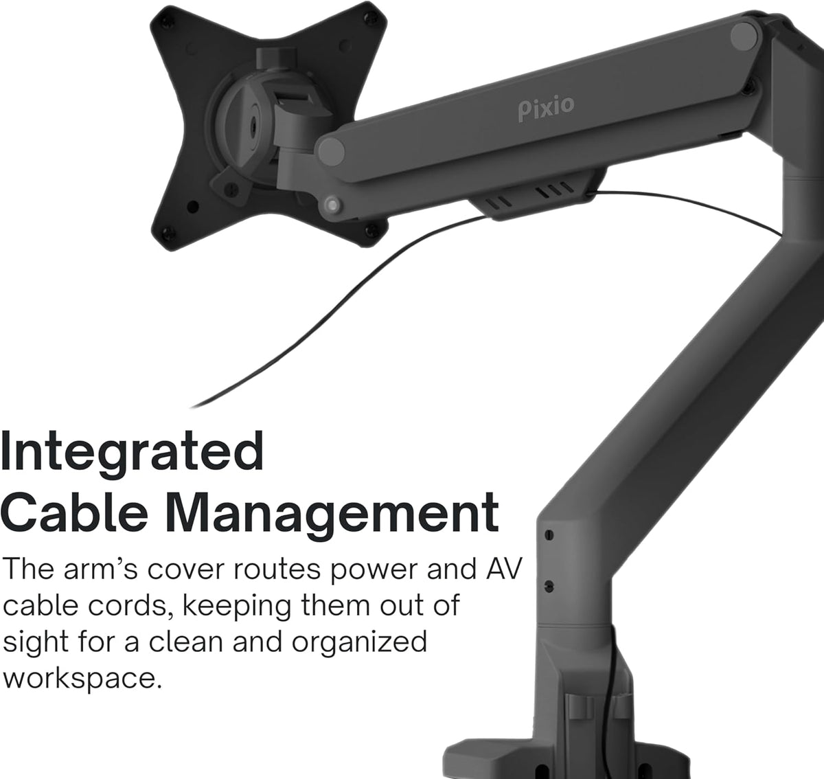 Pixio PS1S Wave Black Single Monitor Arm Stand Desk Mount - Fits up to 32 inches Monitors and up to 19.8lbs. VESA Compatibility and Integrated Cable Management