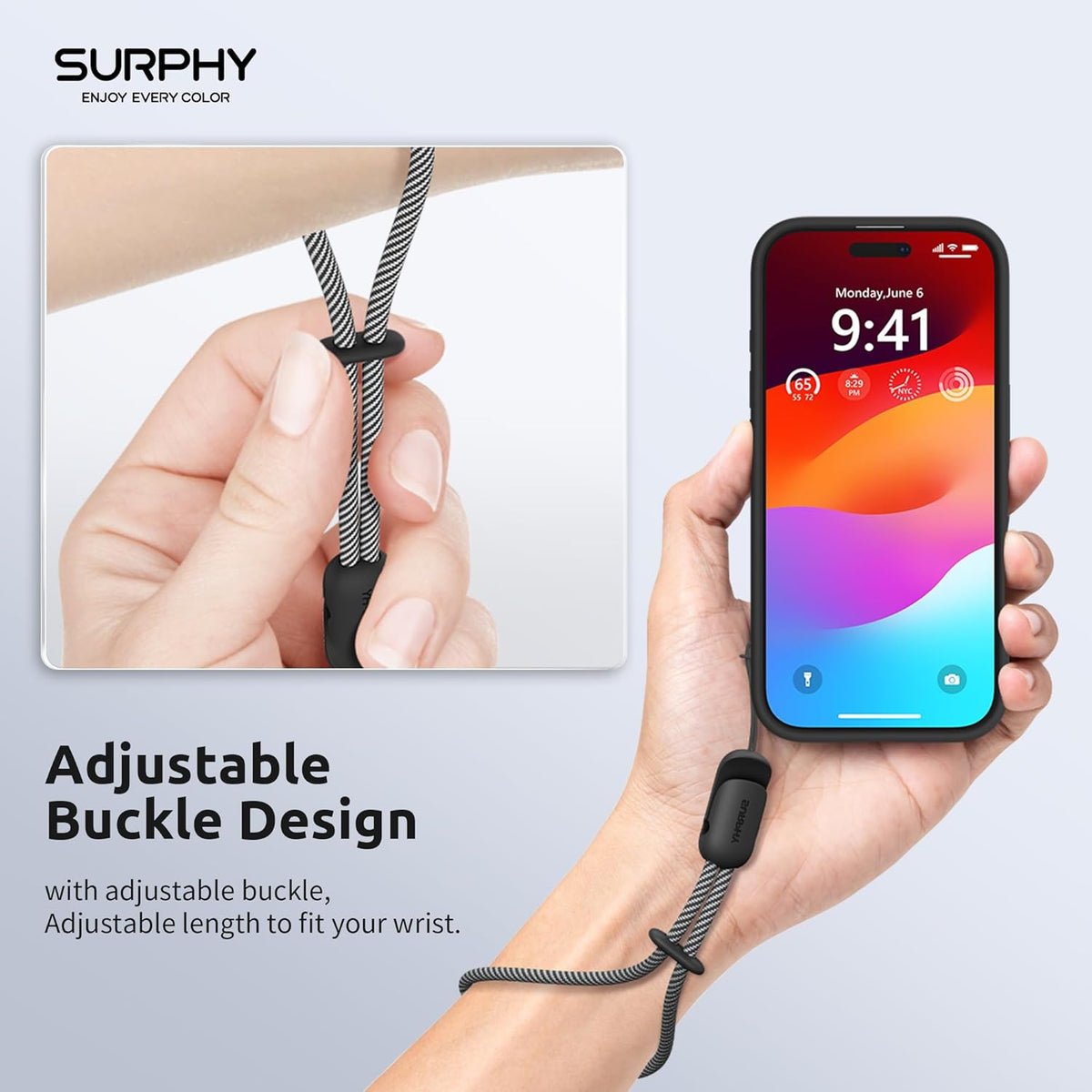 SURPHY 2 Pack Phone Lanyard for Cellphone Case, Phone Wrist Strap for Case, Cellphone Strap with 2-Color Braided, Charm Wrist Lanyard for Women, Cellphone Wrist Lanyard for Women, Black & Black