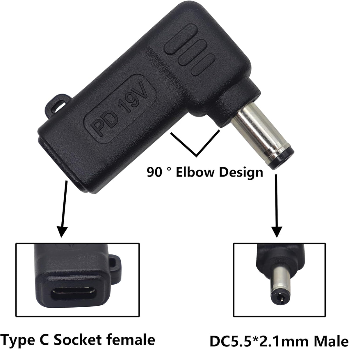 90W PD Type C to DC5521 Power Converter USB C to DC 5521 Laptop Charging Adapter 19V 4A Type C Female to DC 5.5 x 2.1mm Male Power Adapter for Studio and Travel [PD-5521]