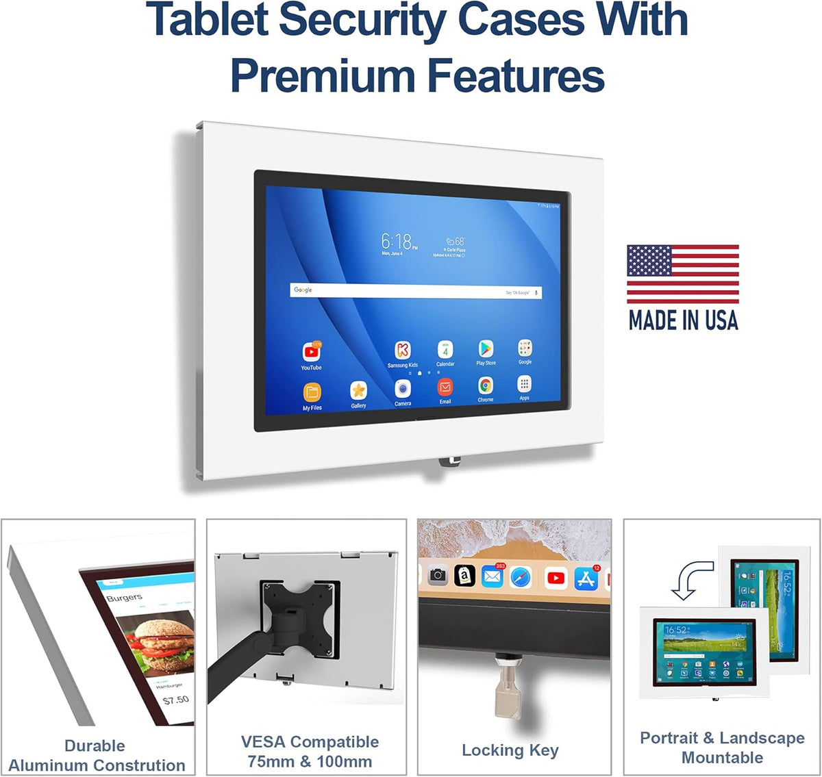 TABcare Locking Anti-Theft Metal Case for Samsung Galaxy TAB A 10.1 2019 Tablet for Kiosk, POS, Store, Show Display, Time Clock (TAB A 10.1 2019 SM-T510, White)