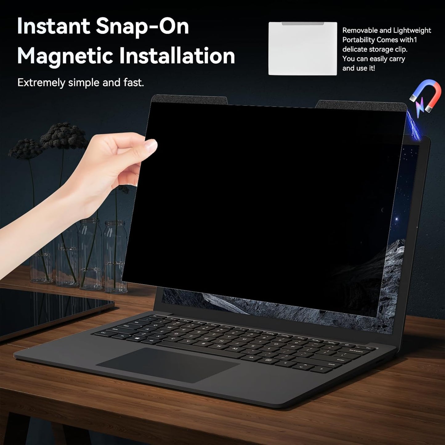 Magnetic 16 Inch Laptop Privacy Screen for 16:9 Computer Monitor, Removable Anti Glare Blue Light Filter Protector, 16 in Privacy Shield Compatible with Lenovo Hp Dell Acer Asus Thinkpad Envy Xps