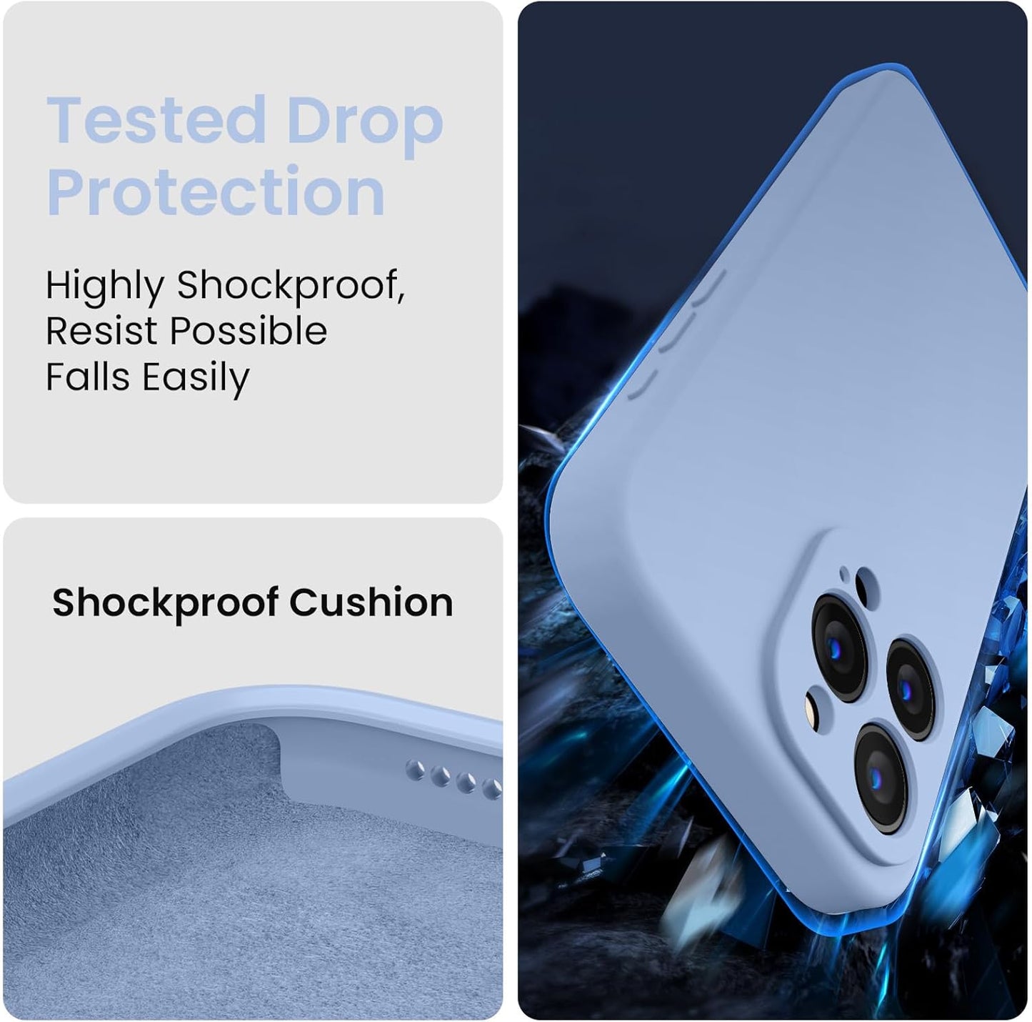 FireNova Designed for iPhone 15 Pro Max Case, Silicone Upgraded [Camera Protection] Phone Case with [2 Screen Protectors], Soft Anti-Scratch Microfiber Lining Inside, 6.7 inch, Light Blue